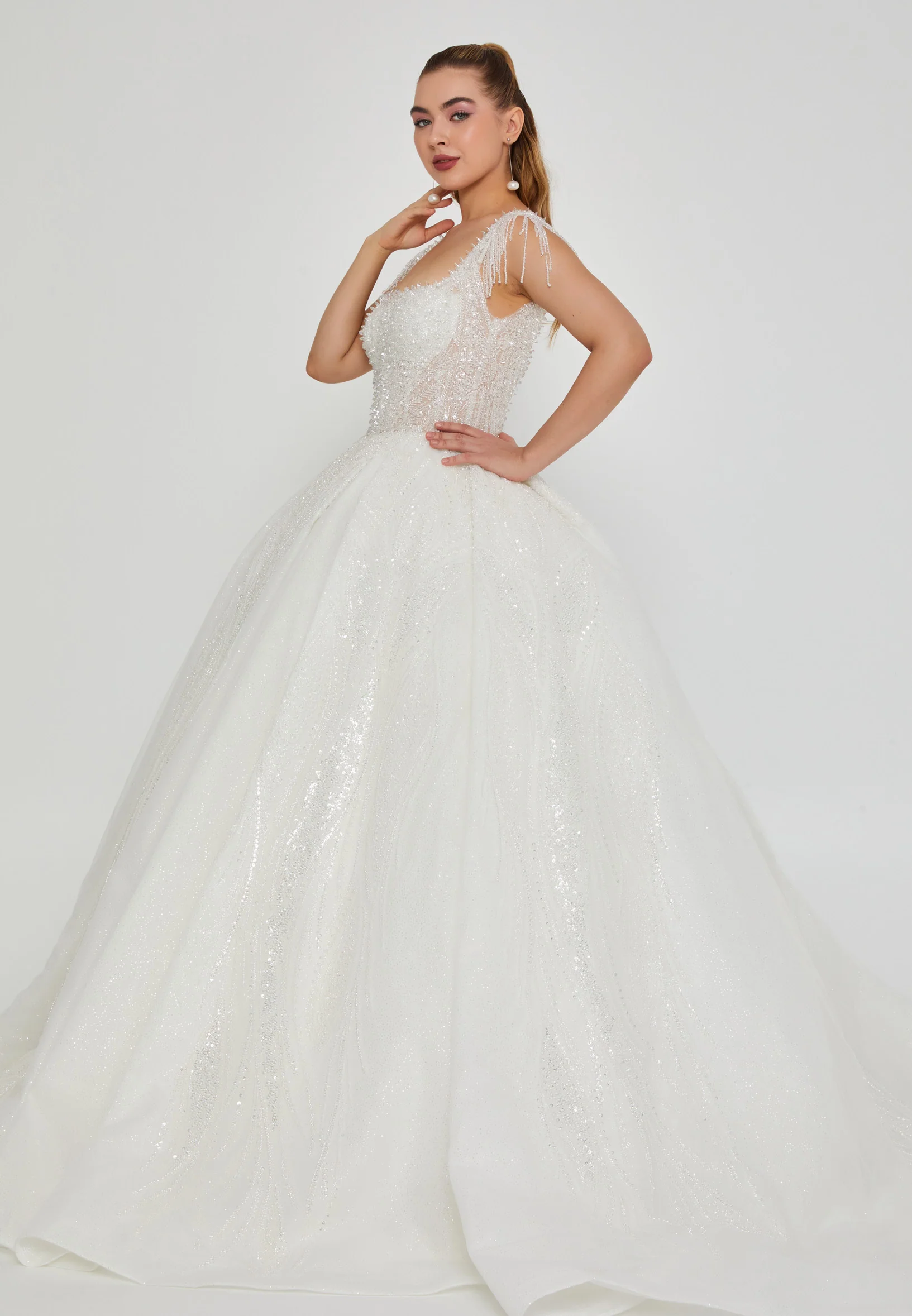 Sleeveless Maxi Tulle Regular Wedding Dress abb24049 - Image 5