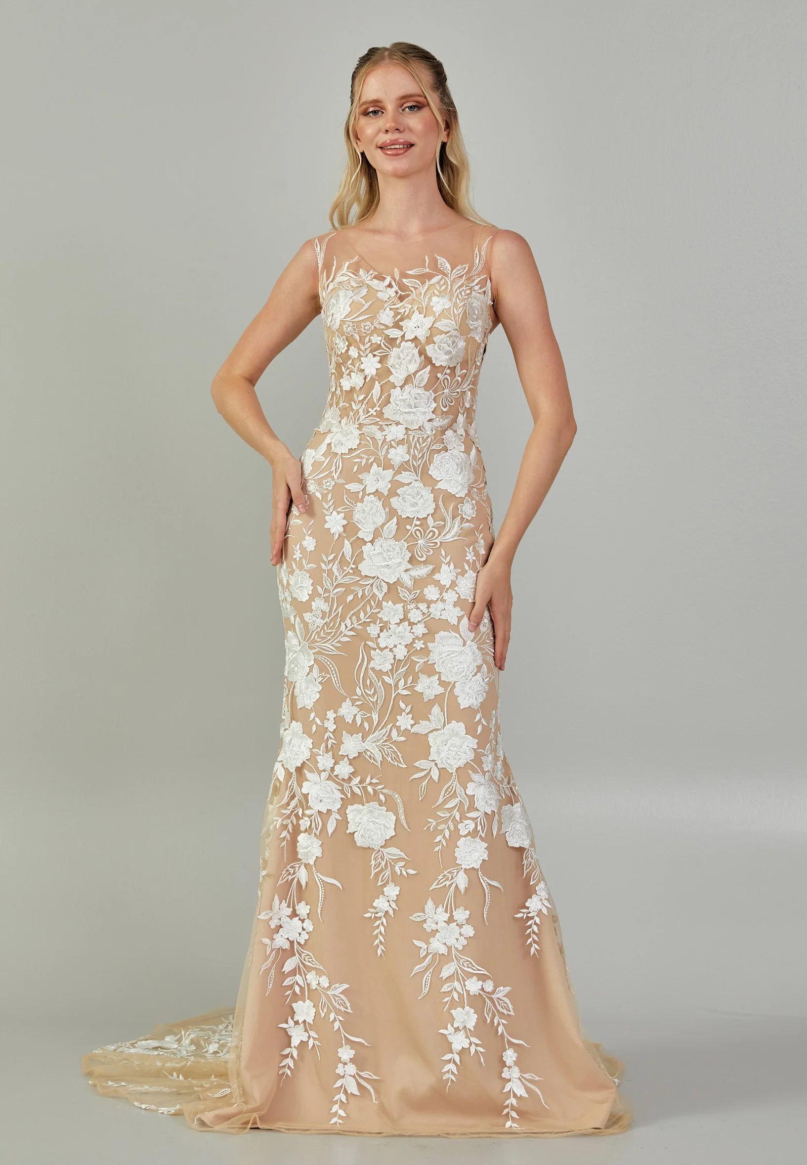 Sleeveless Maxi Tulle Regular Wedding Dress blv350167