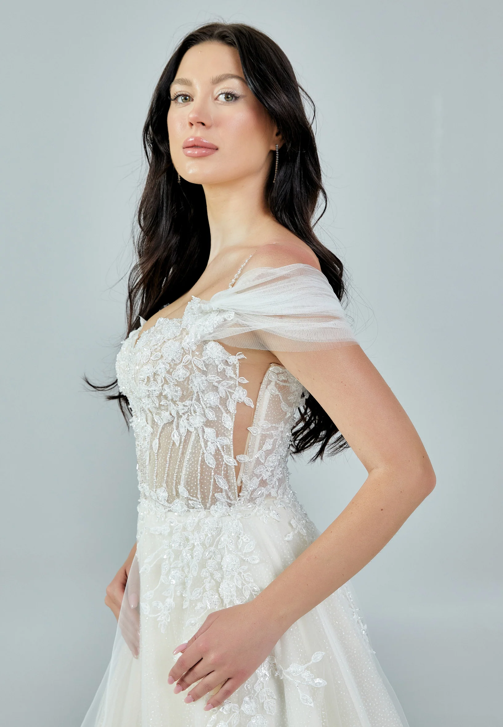 Sleeveless Maxi Tulle Regular Wedding Dress bnc8052 - Image 2