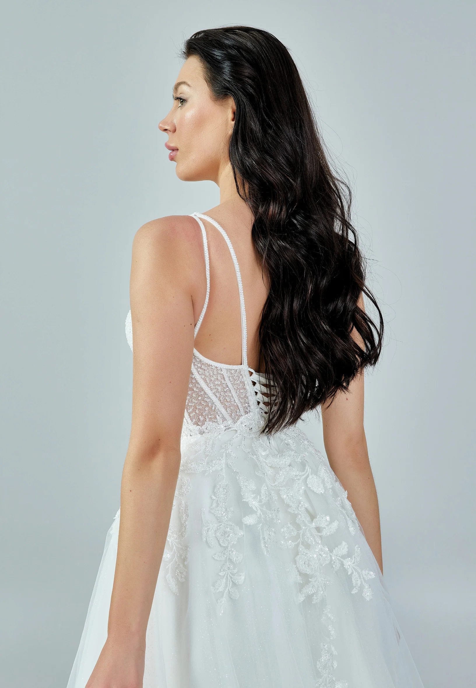 Sleeveless Maxi Tulle Regular Wedding Dress bnc8101 - Image 3