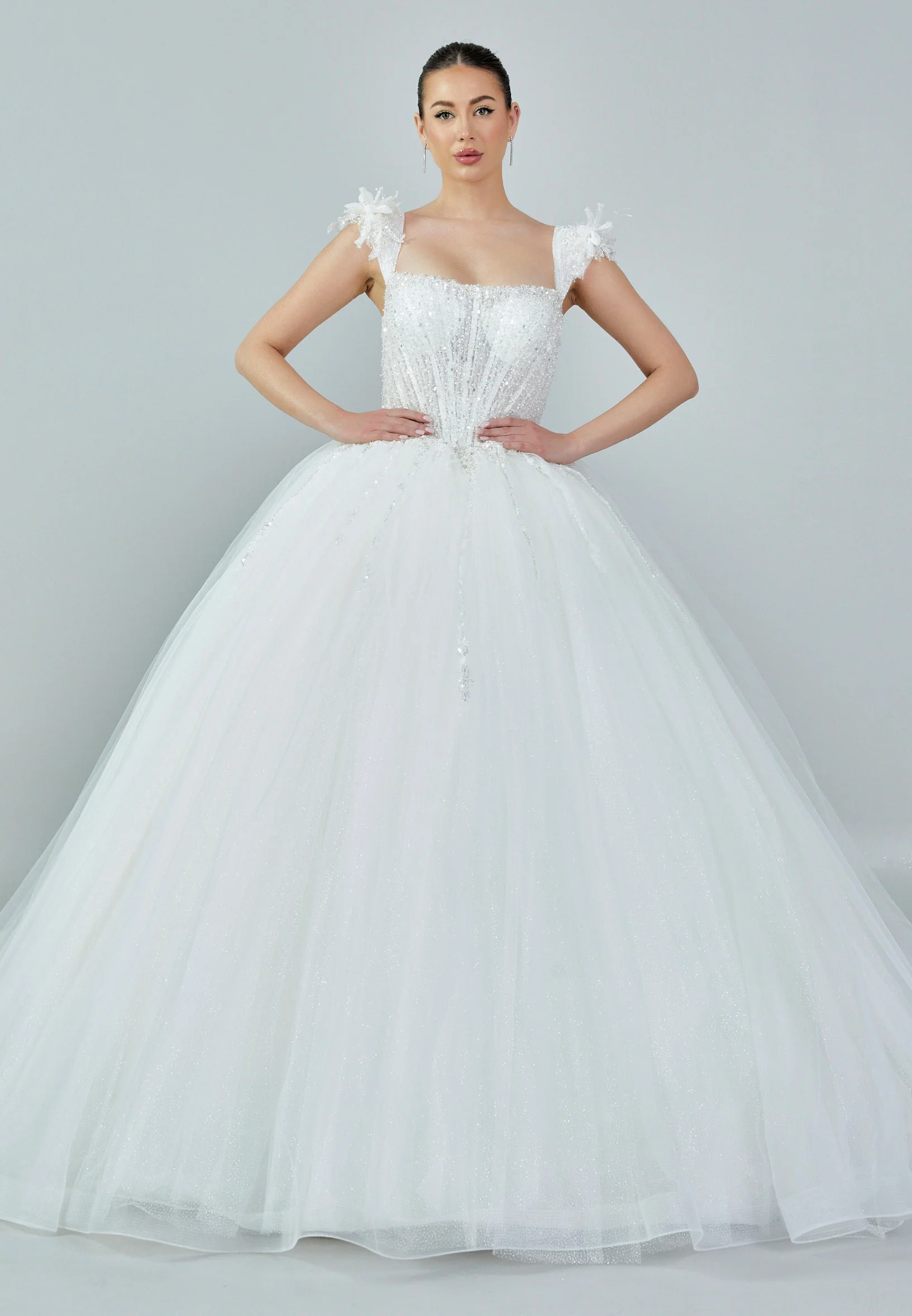 Sleeveless Maxi Tulle Regular Wedding Dress bnc8106