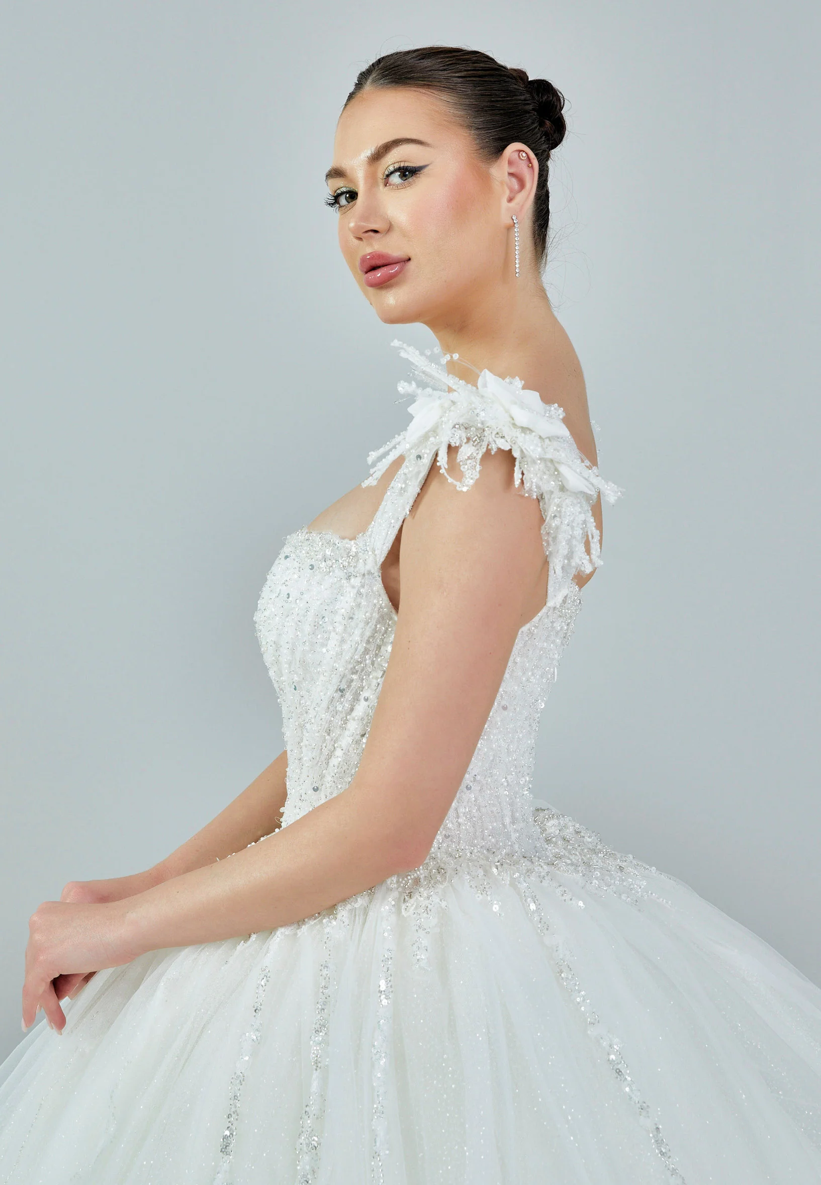 Sleeveless Maxi Tulle Regular Wedding Dress bnc8106 - Image 2