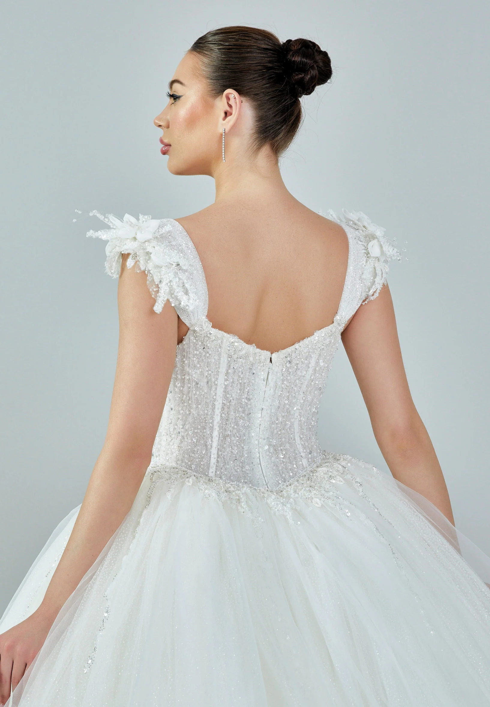 Sleeveless Maxi Tulle Regular Wedding Dress bnc8106 - Image 3