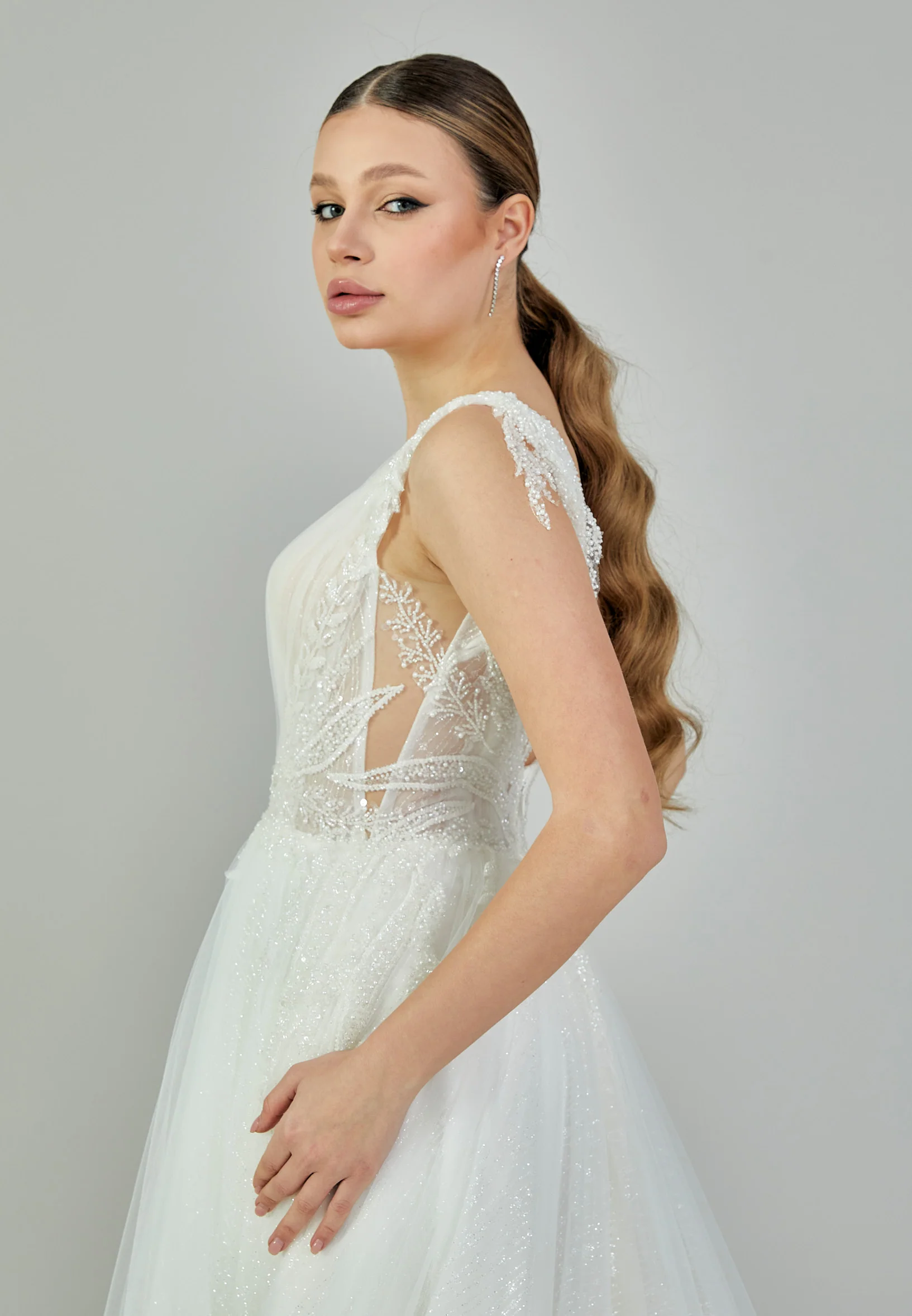 Sleeveless Maxi Tulle Regular Wedding Dress bnc9007 - Image 2