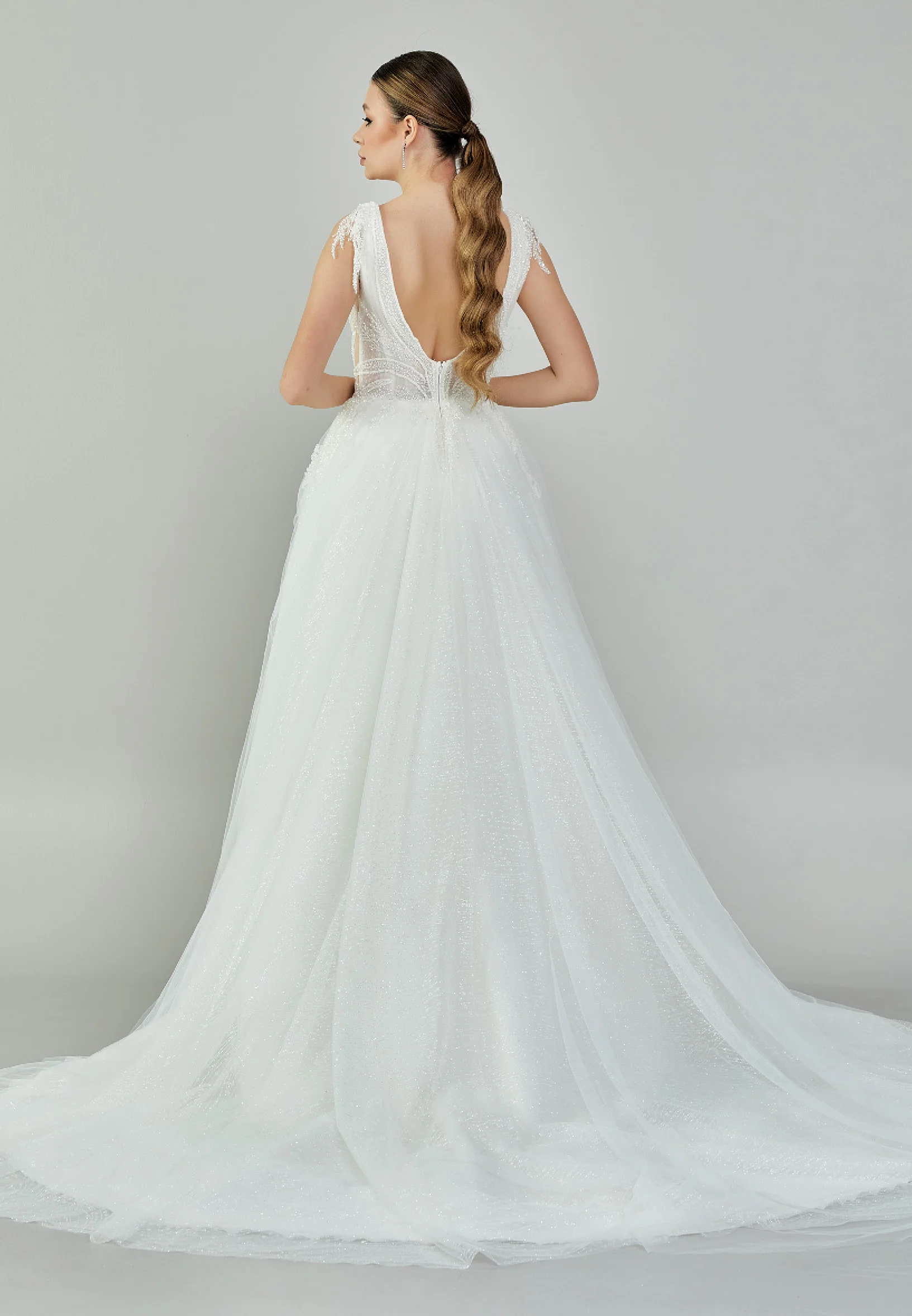 Sleeveless Maxi Tulle Regular Wedding Dress bnc9007 - Image 4