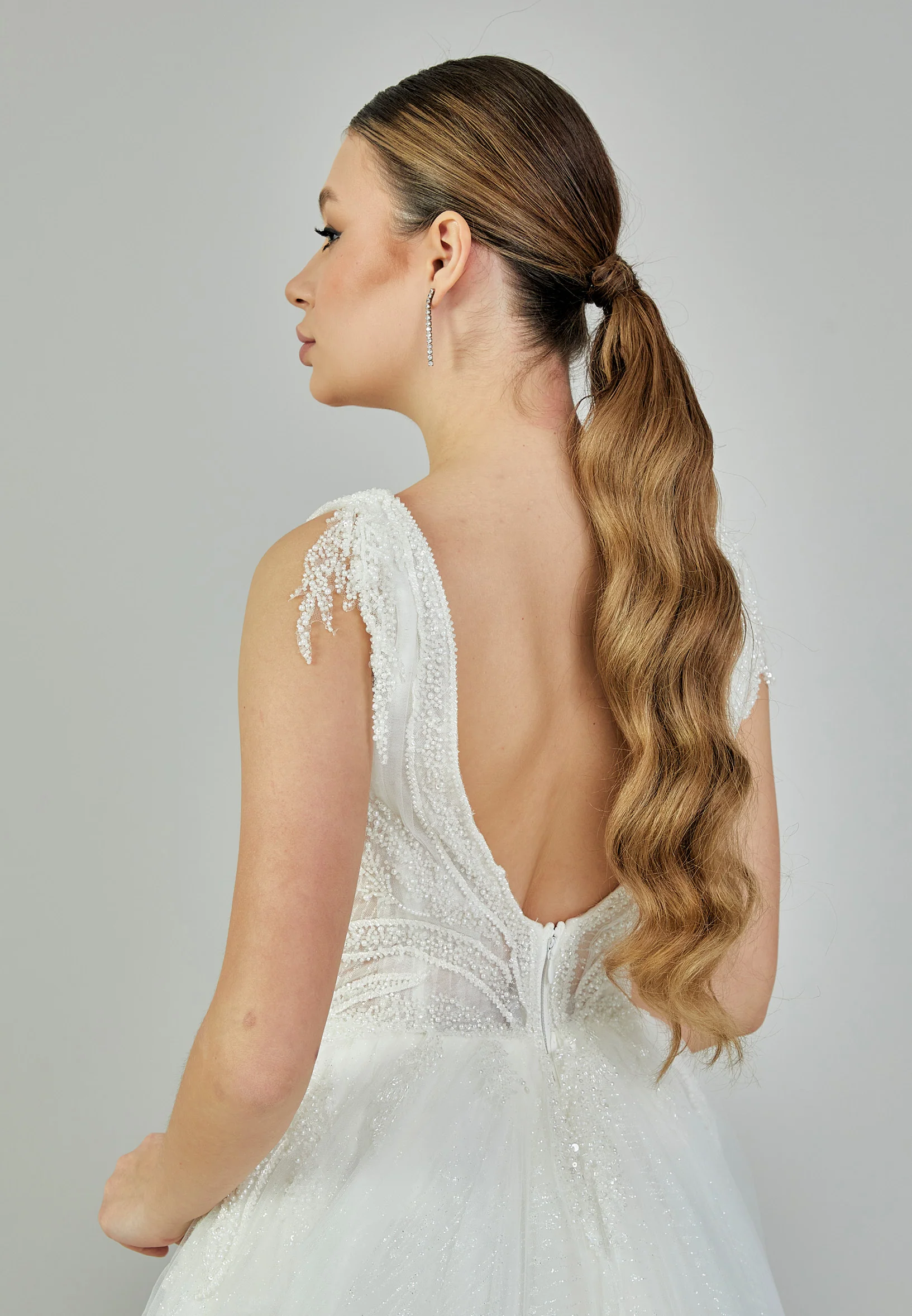 Sleeveless Maxi Tulle Regular Wedding Dress bnc9007 - Image 7
