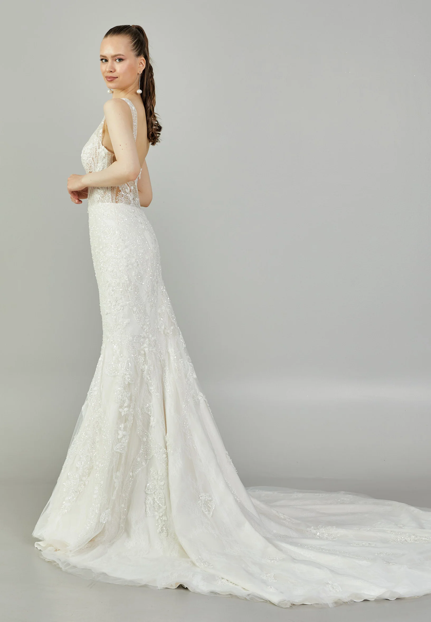 Sleeveless Maxi Tulle Regular Wedding Dress bnc9080 - Image 6
