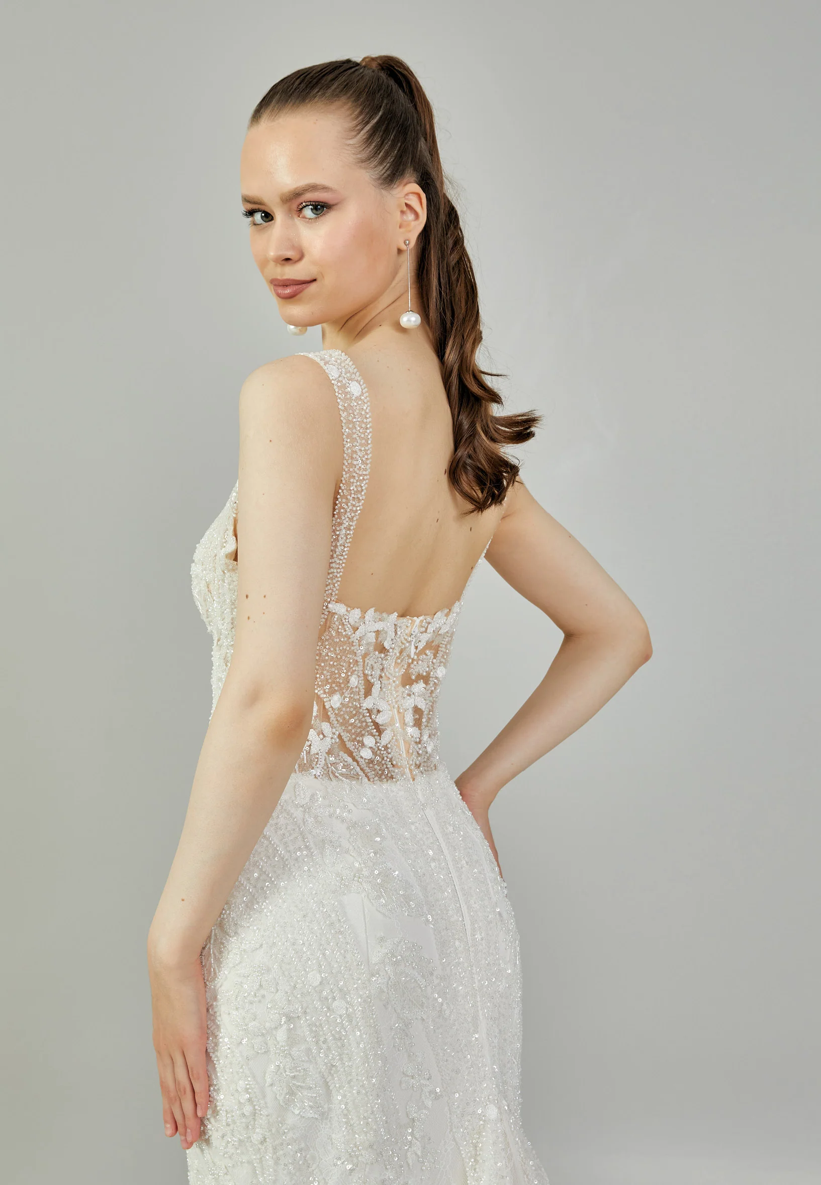 Sleeveless Maxi Tulle Regular Wedding Dress bnc9080 - Image 8