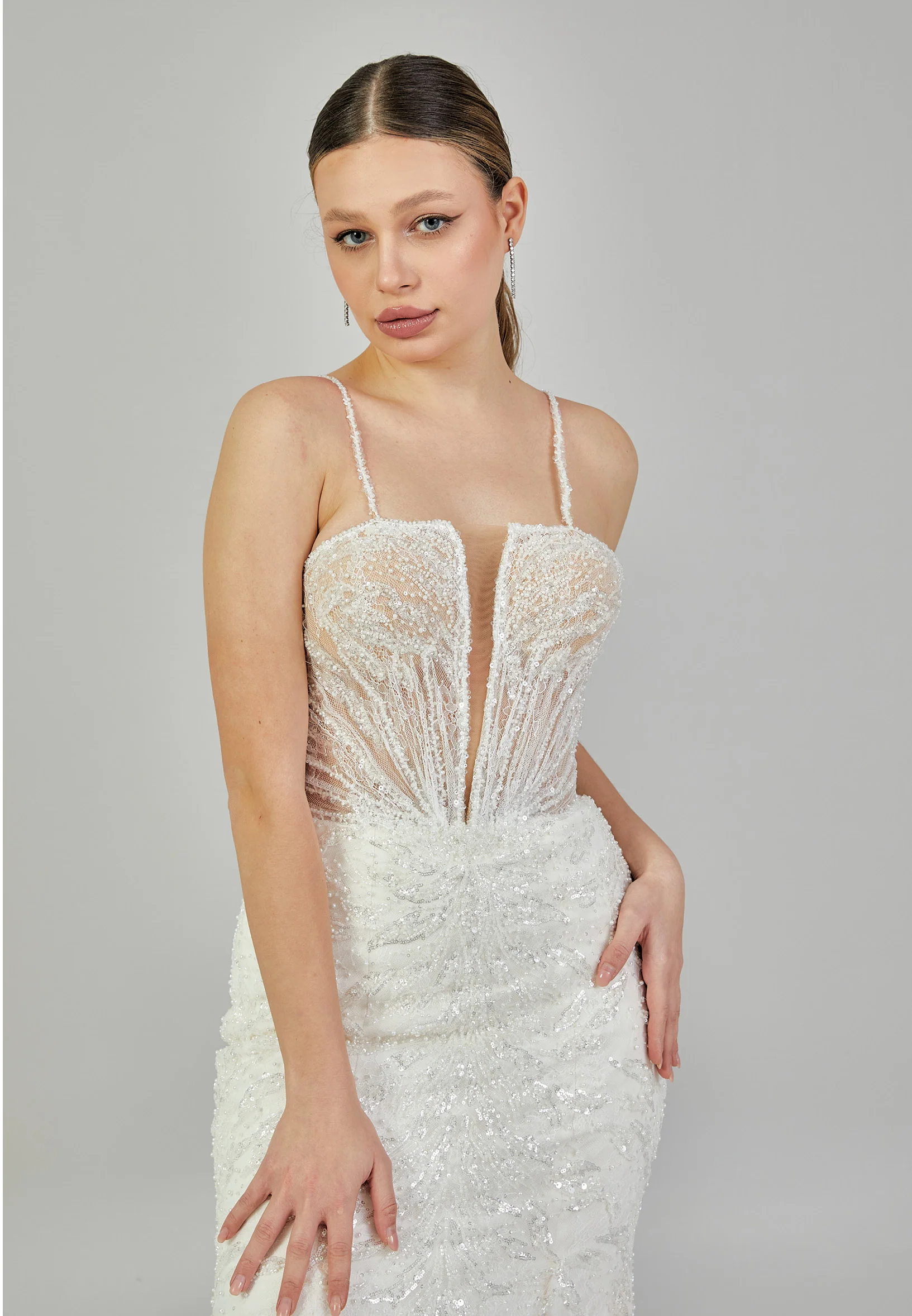 Sleeveless Maxi Tulle Regular Wedding Dress bnc9083 - Image 3