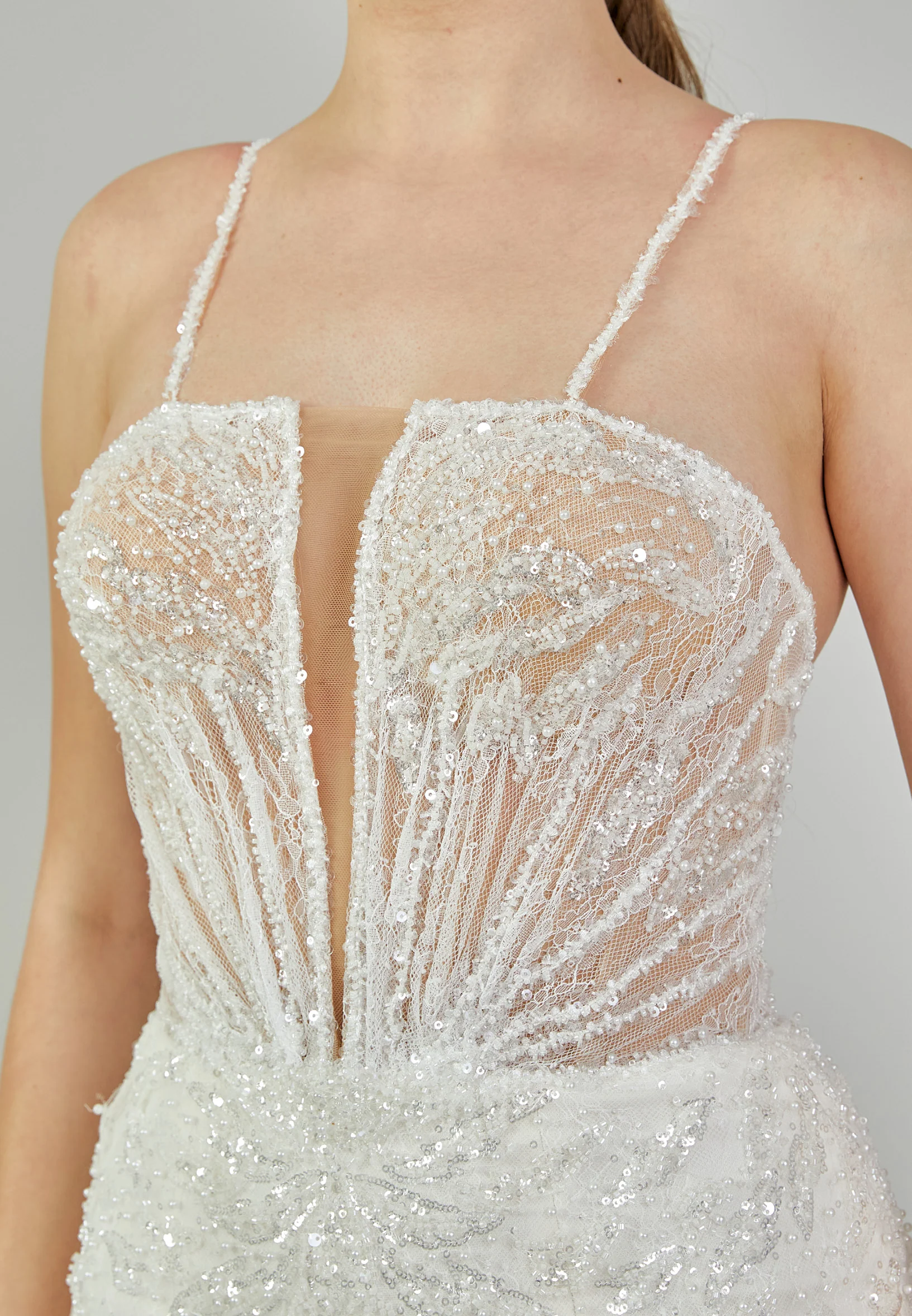 Sleeveless Maxi Tulle Regular Wedding Dress bnc9083 - Image 4