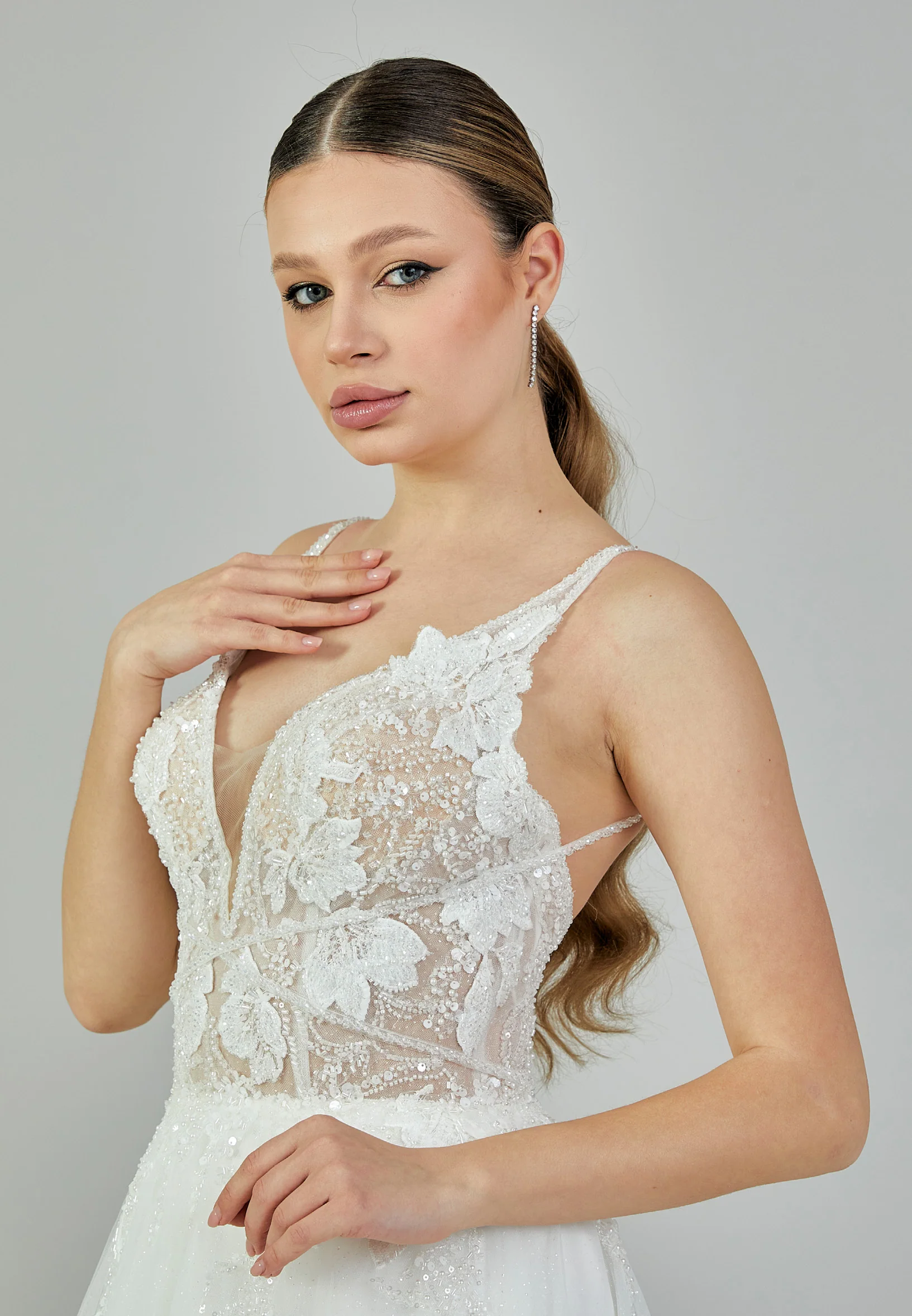 Sleeveless Maxi Tulle Regular Wedding Dress bnc9090 - Image 2