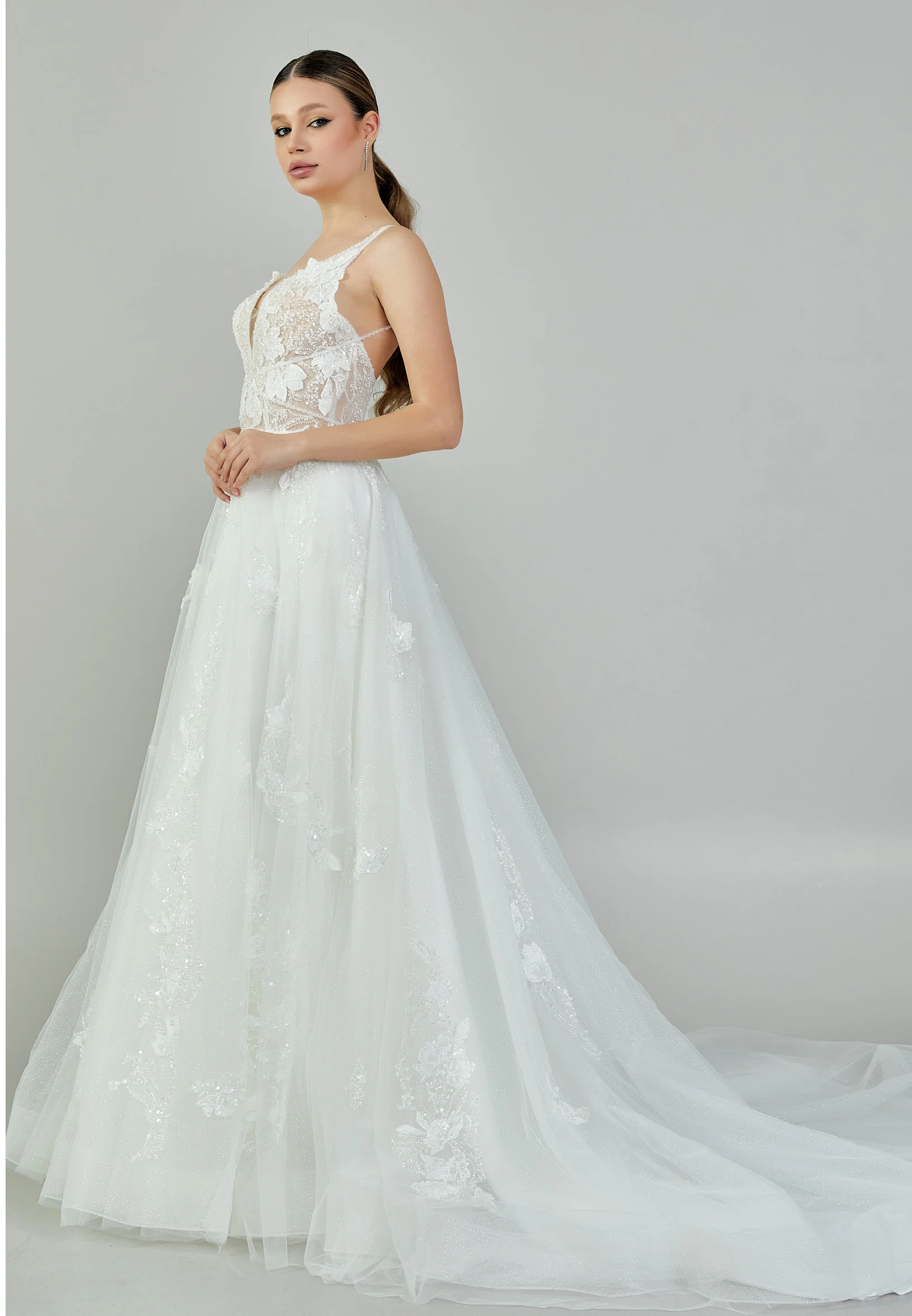 Sleeveless Maxi Tulle Regular Wedding Dress bnc9090 - Image 6