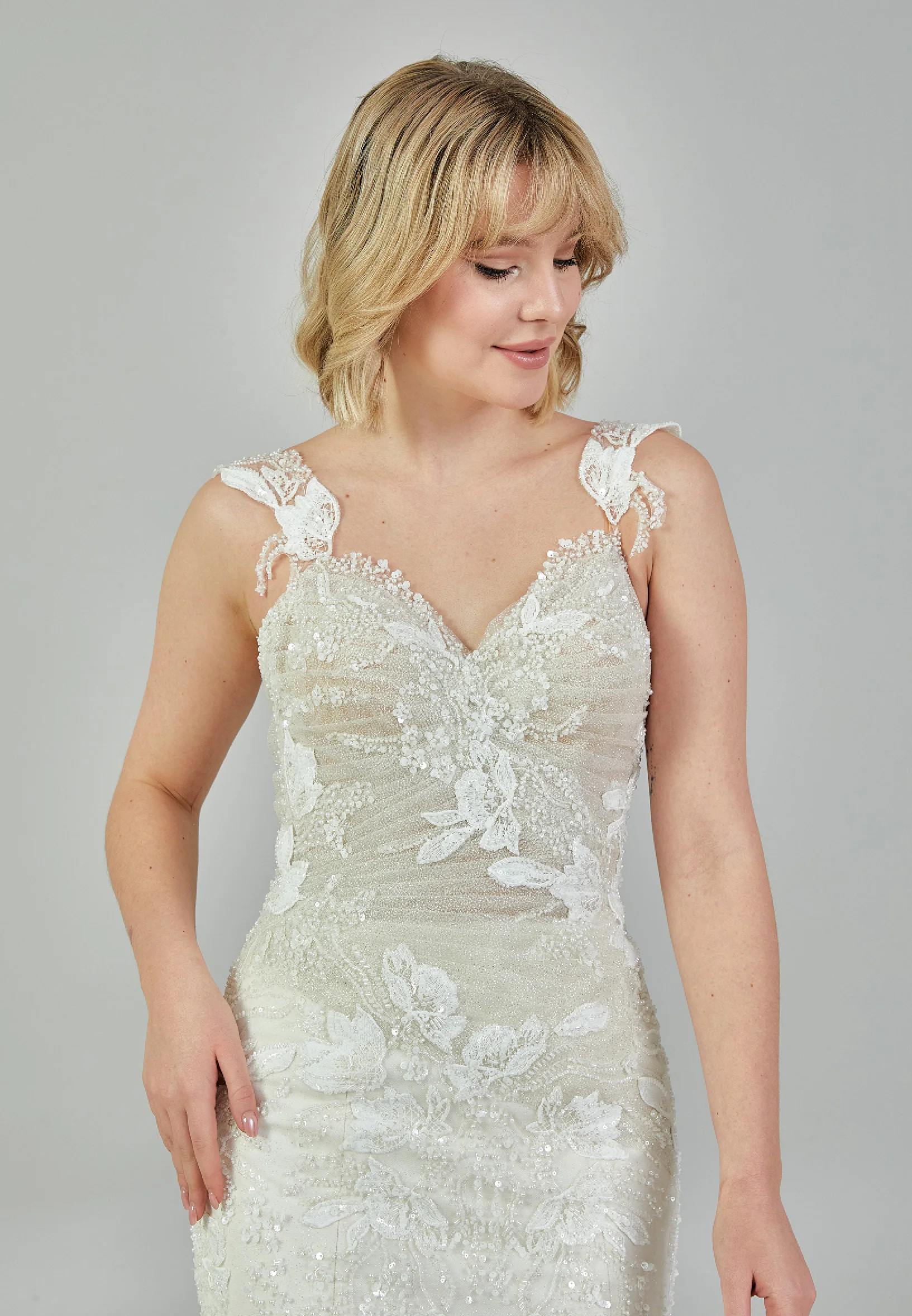 Sleeveless Maxi Tulle Regular Wedding Dress bnc9095 - Image 3