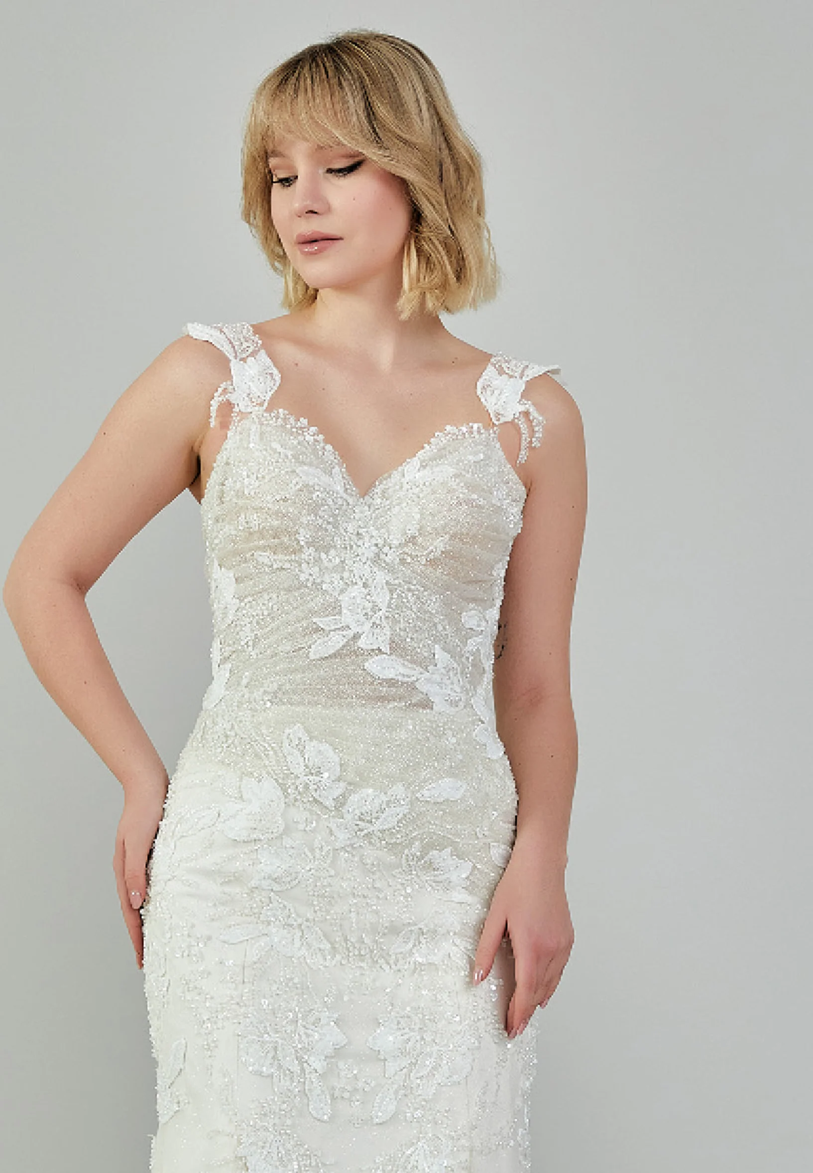 Sleeveless Maxi Tulle Regular Wedding Dress bnc9095 - Image 7