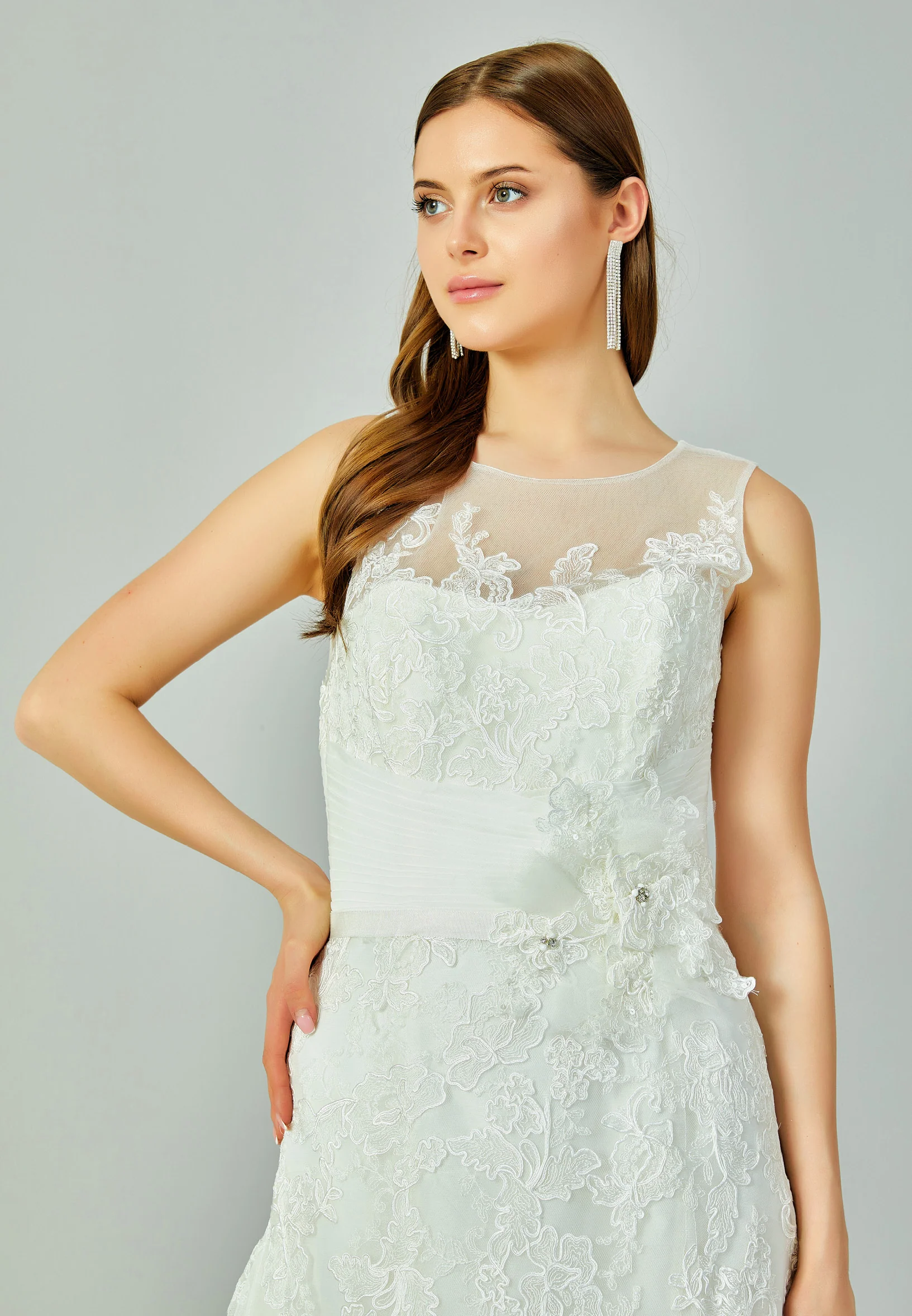 Sleeveless Maxi Tulle Regular Wedding Dress enz00777 - Image 3