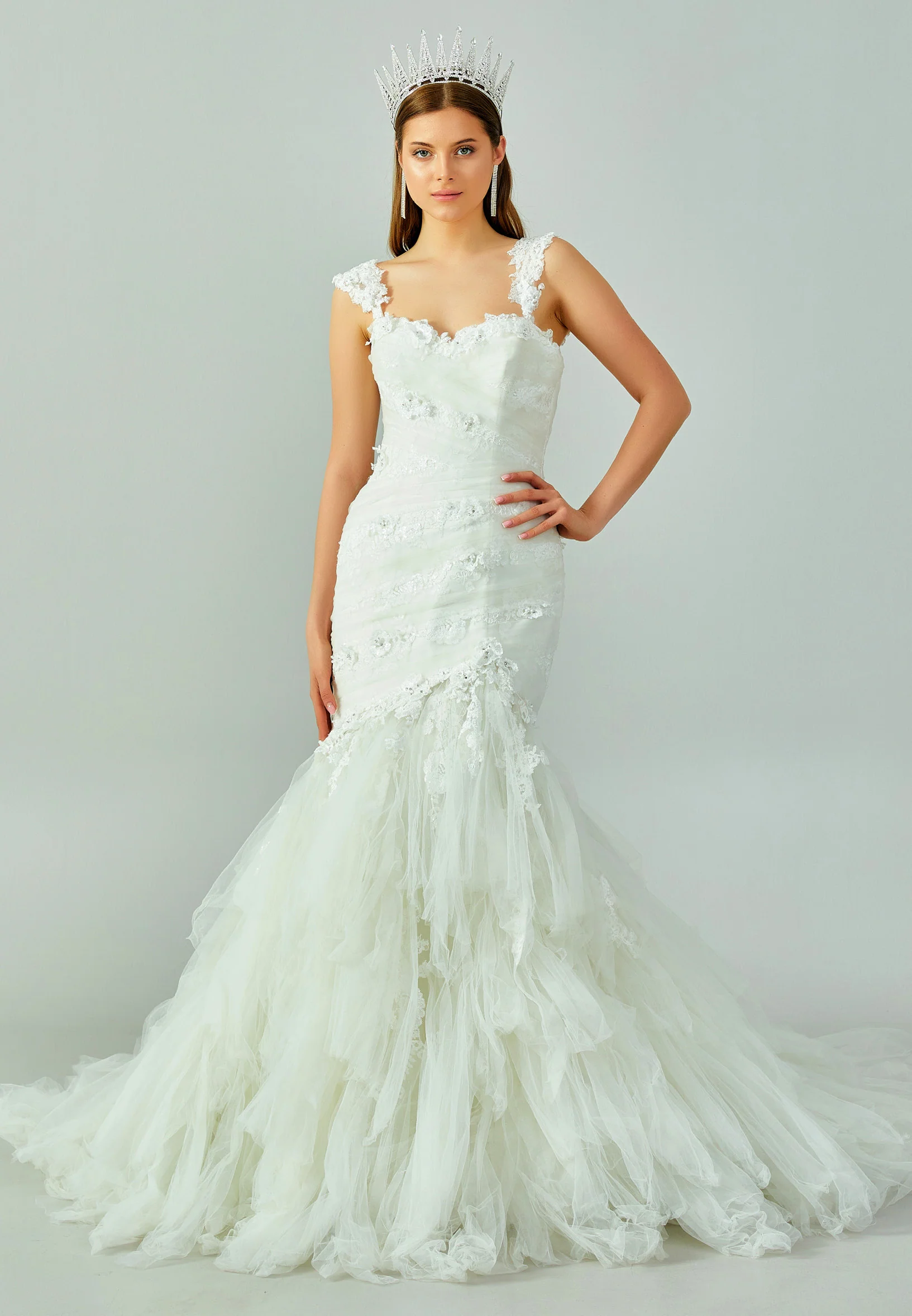 Sleeveless Maxi Tulle Regular Wedding Dress enz00980 - Image 3