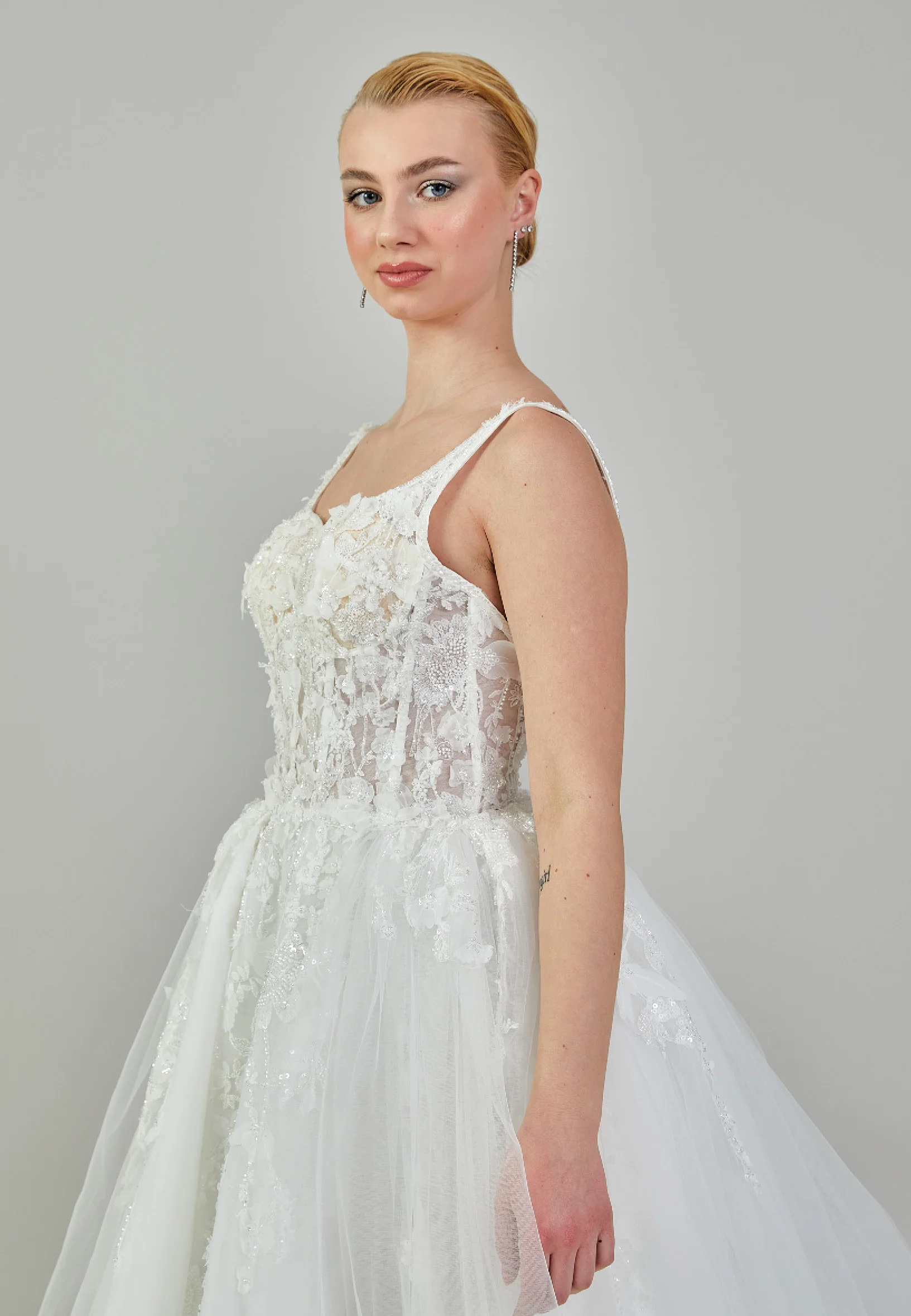 Sleeveless Maxi Tulle Regular Wedding Dress ezs2024-01 - Image 2