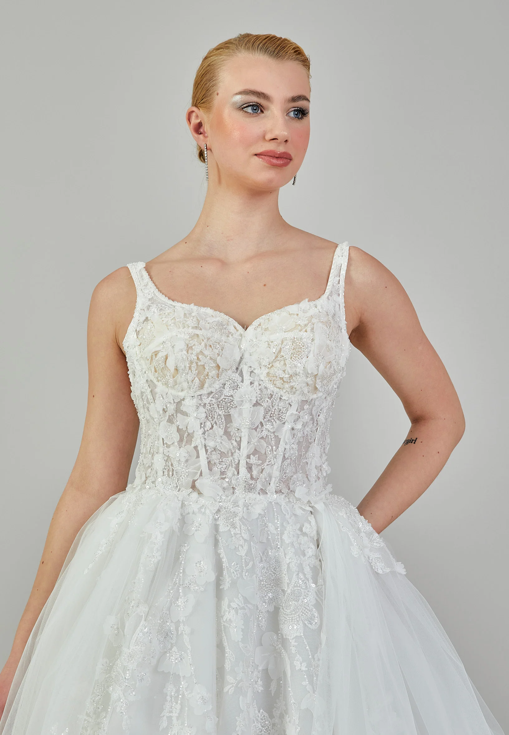 Sleeveless Maxi Tulle Regular Wedding Dress ezs2024-01 - Image 3