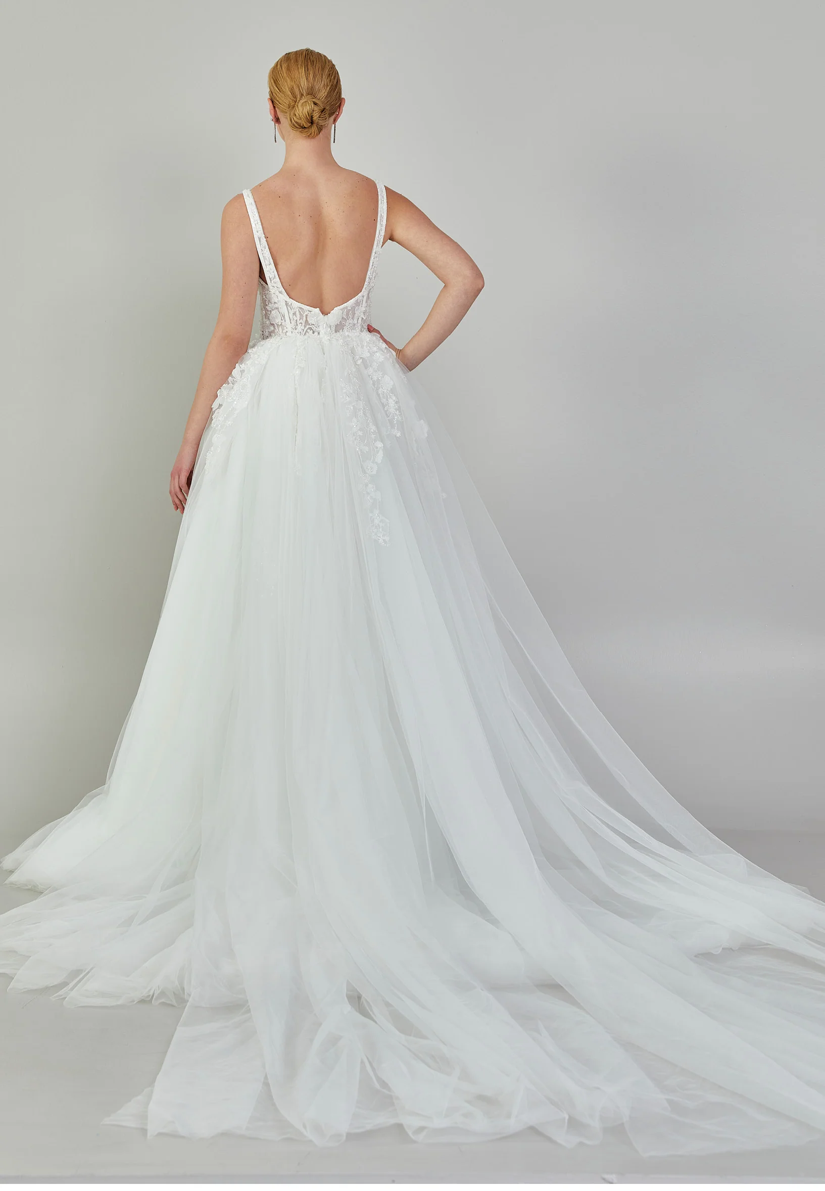 Sleeveless Maxi Tulle Regular Wedding Dress ezs2024-01 - Image 5