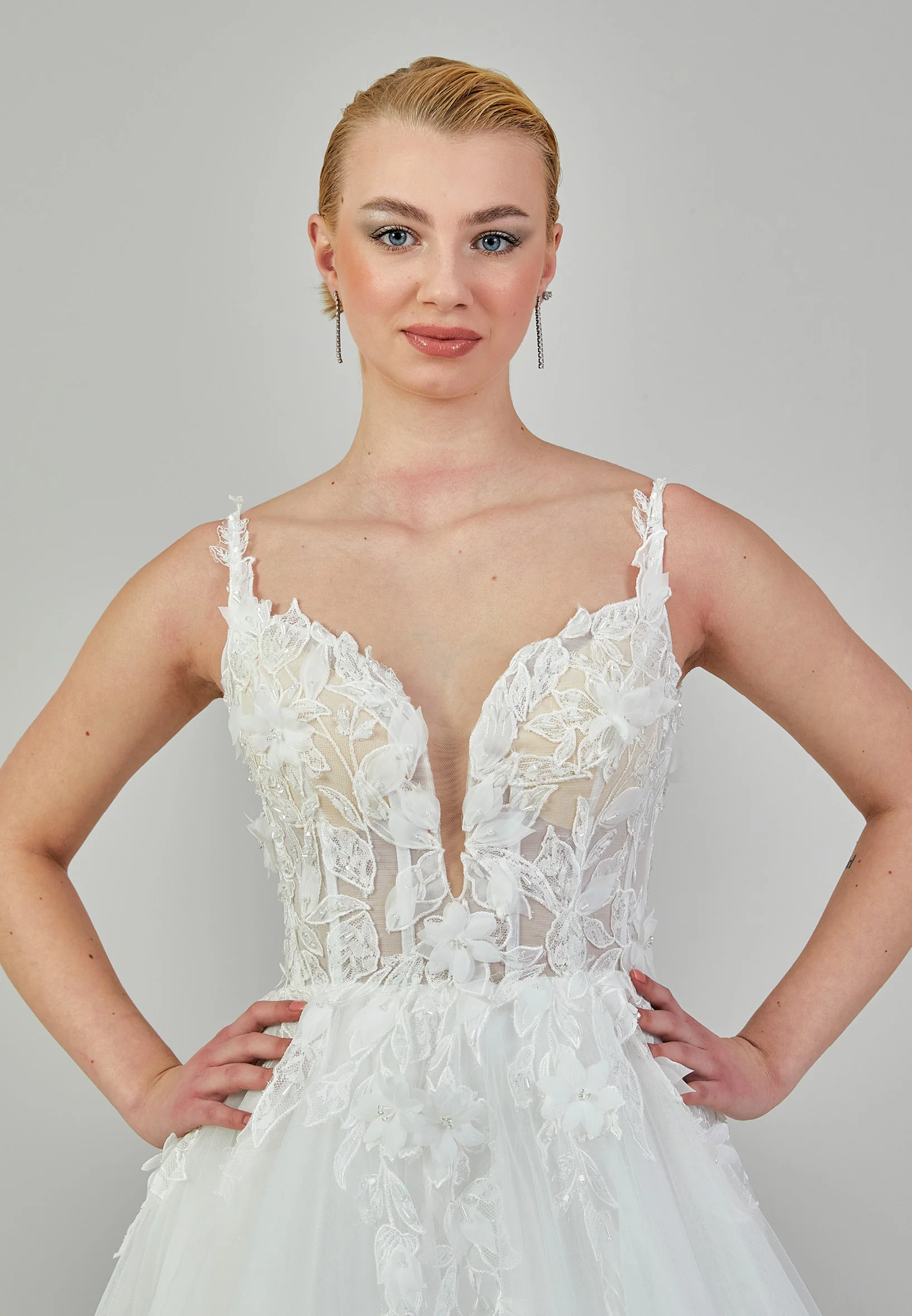 Sleeveless Maxi Tulle Regular Wedding Dress ezs2024-03 - Image 3