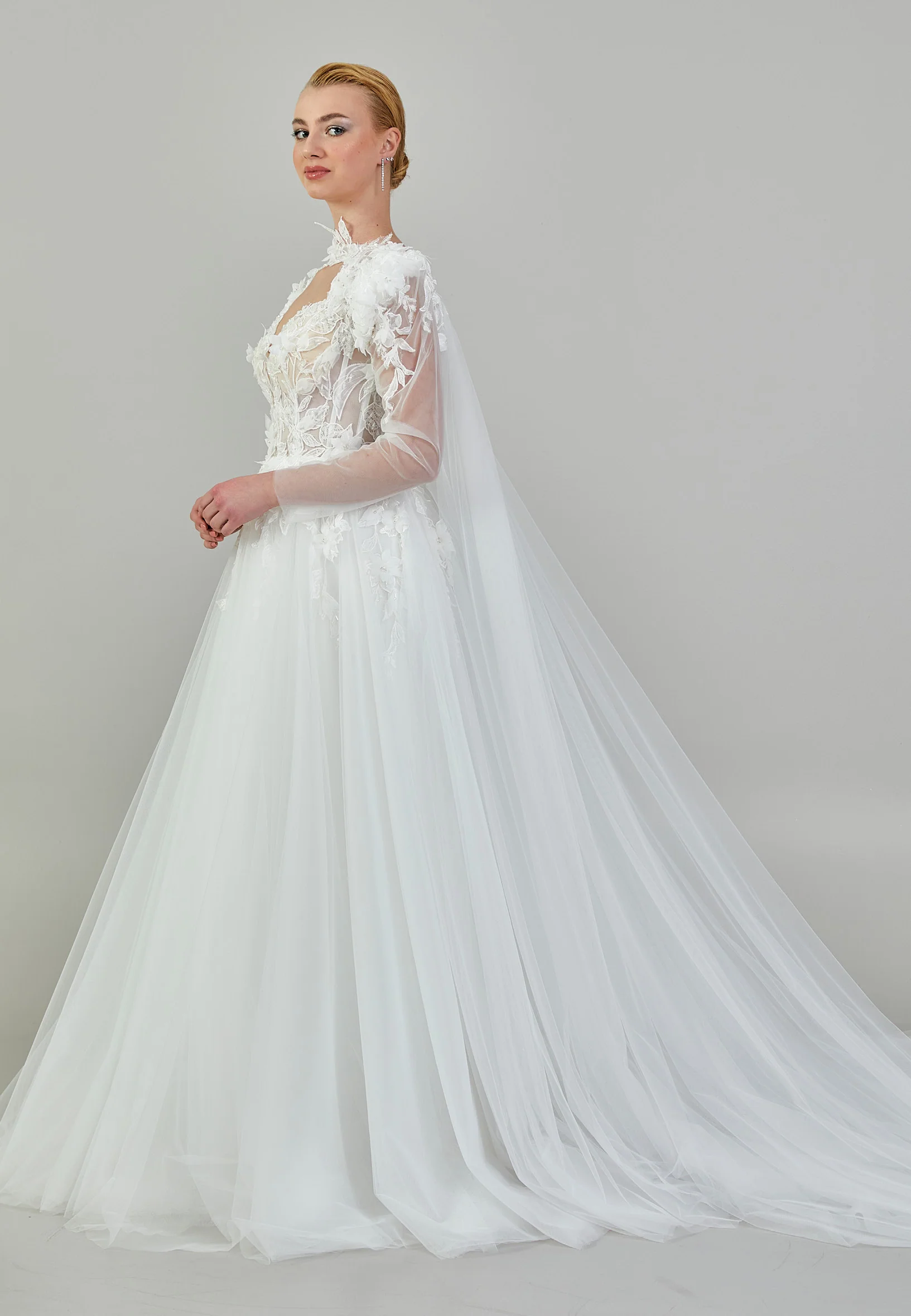 Sleeveless Maxi Tulle Regular Wedding Dress ezs2024-03 - Image 6