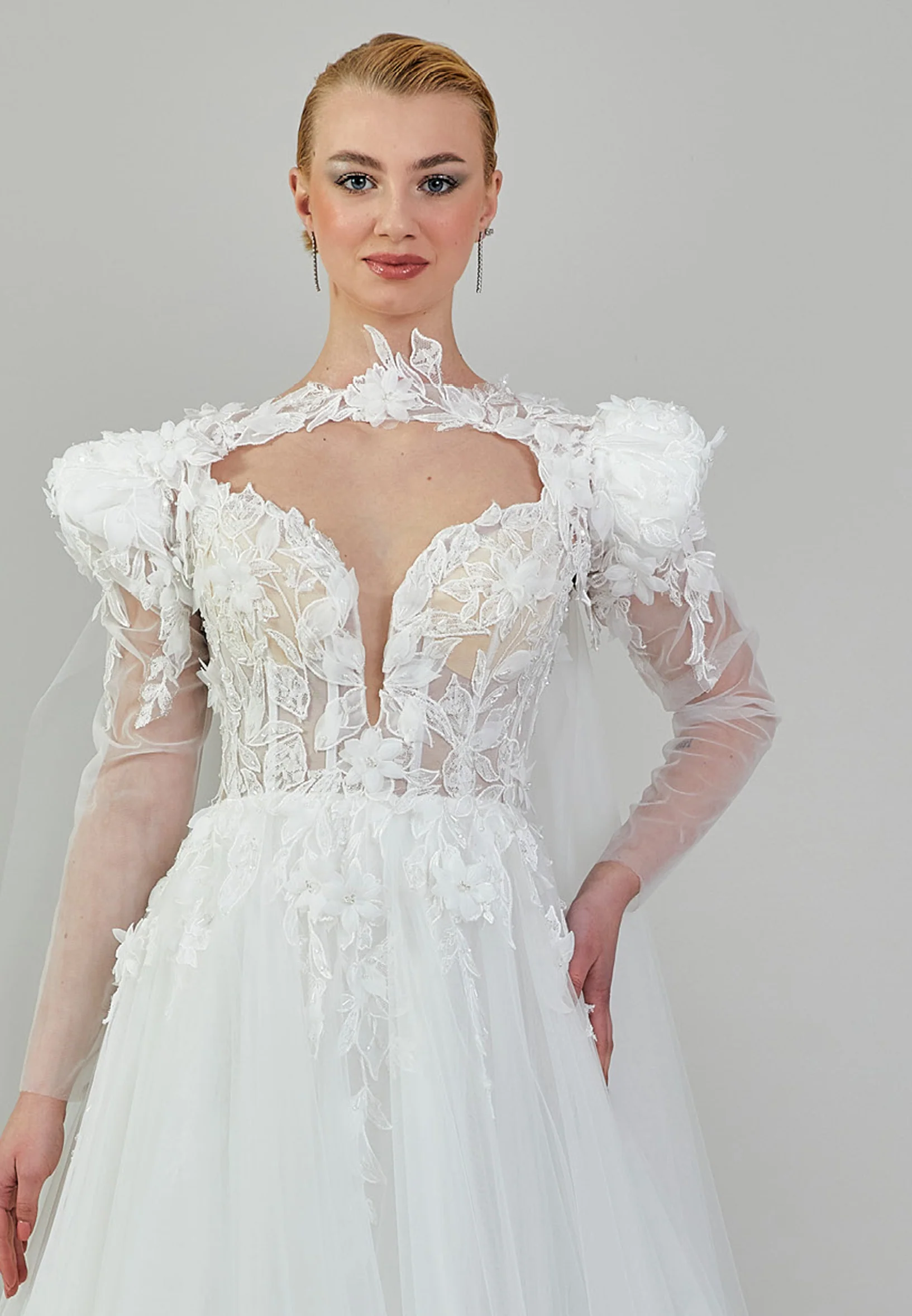Sleeveless Maxi Tulle Regular Wedding Dress ezs2024-03 - Image 7