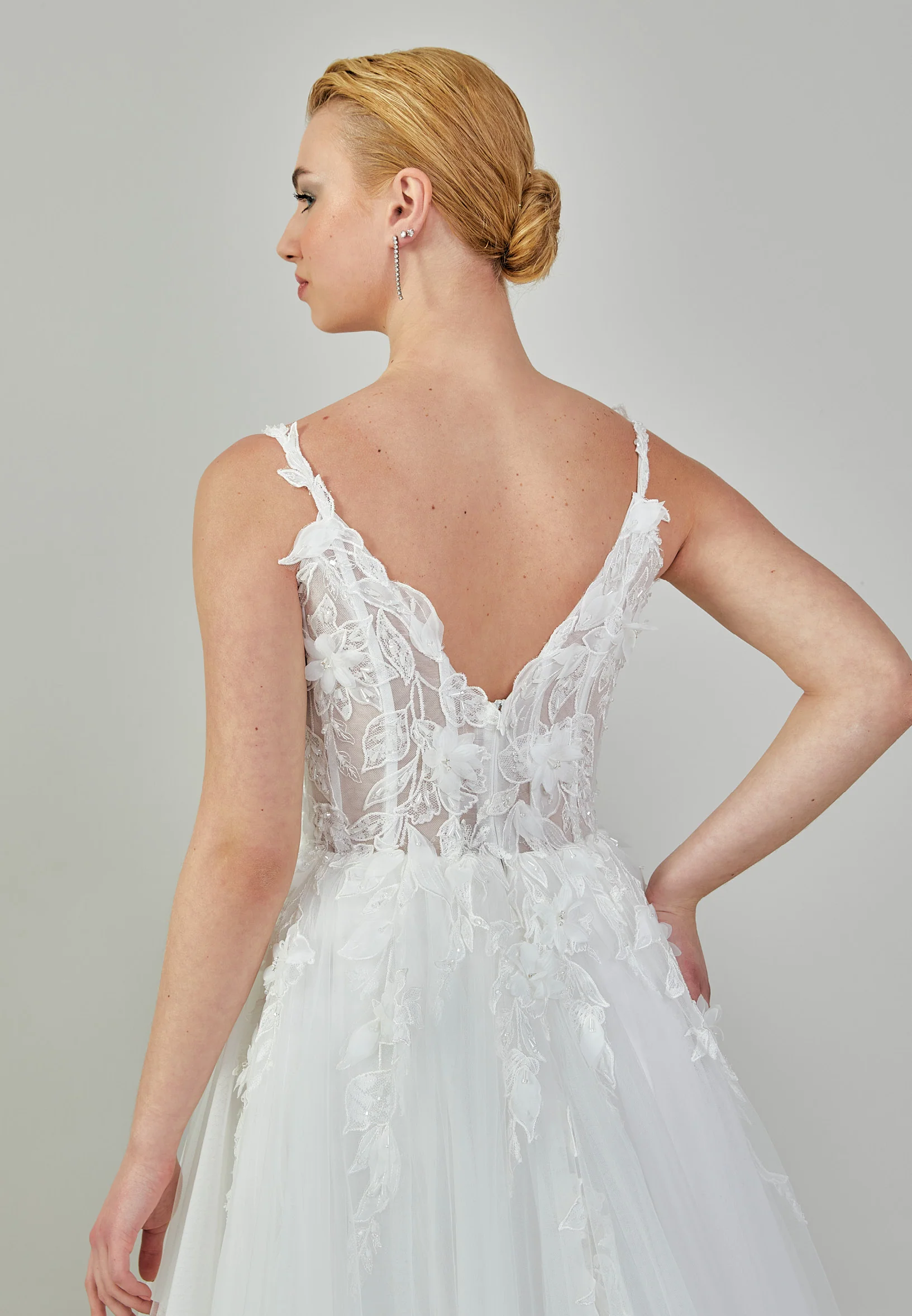 Sleeveless Maxi Tulle Regular Wedding Dress ezs2024-03 - Image 8