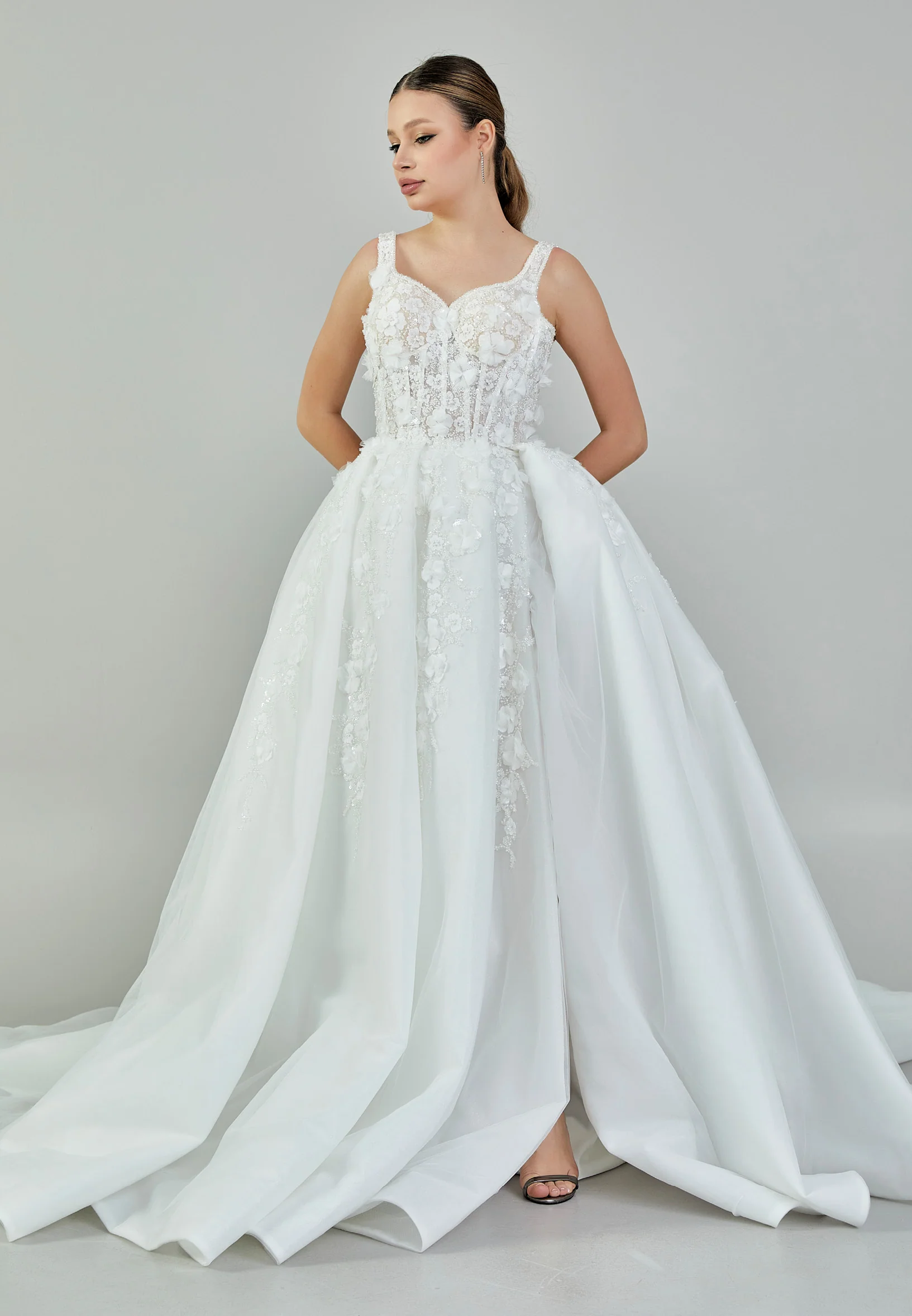 Sleeveless Maxi Tulle Regular Wedding Dress ezs2024-17