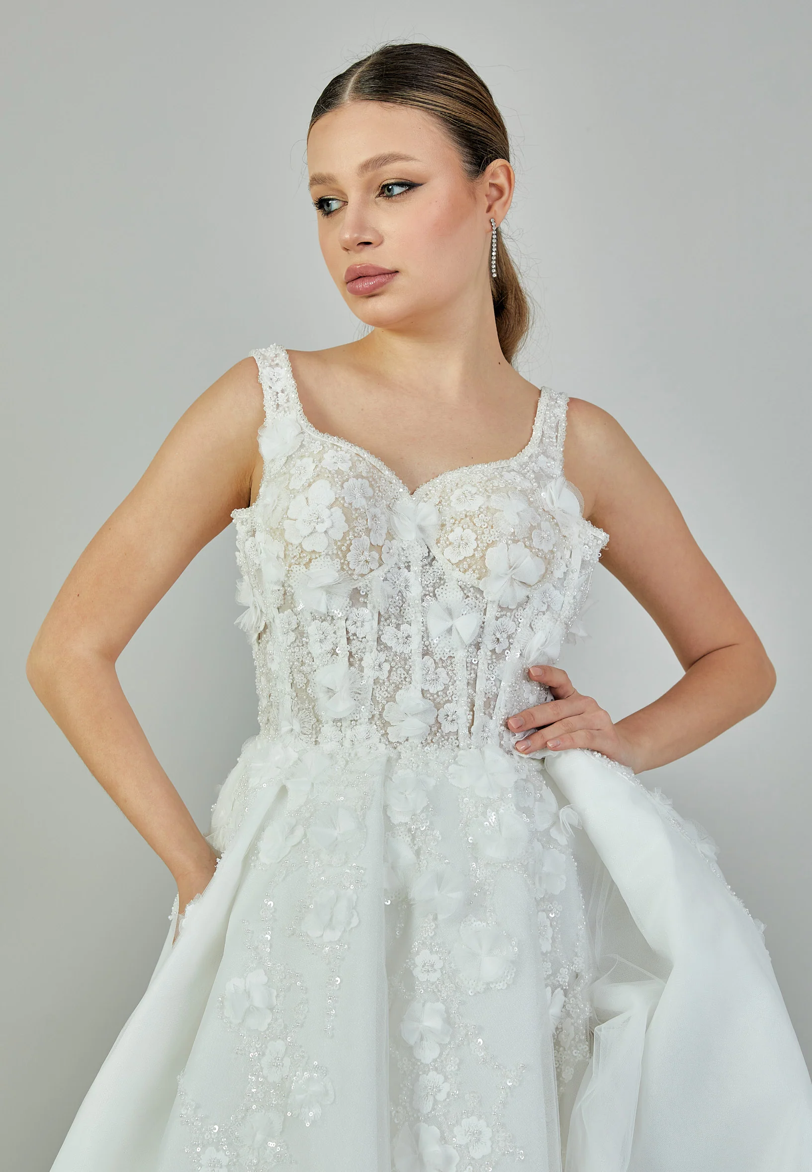 Sleeveless Maxi Tulle Regular Wedding Dress ezs2024-17 - Image 2