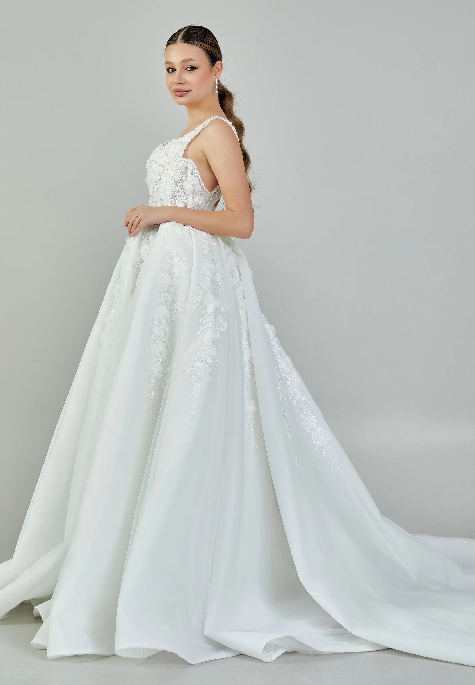 Sleeveless Maxi Tulle Regular Wedding Dress ezs2024-17 - Image 5
