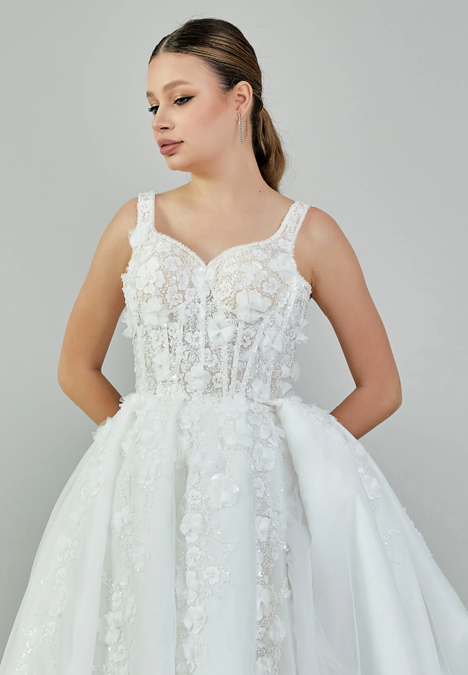 Sleeveless Maxi Tulle Regular Wedding Dress ezs2024-17 - Image 6