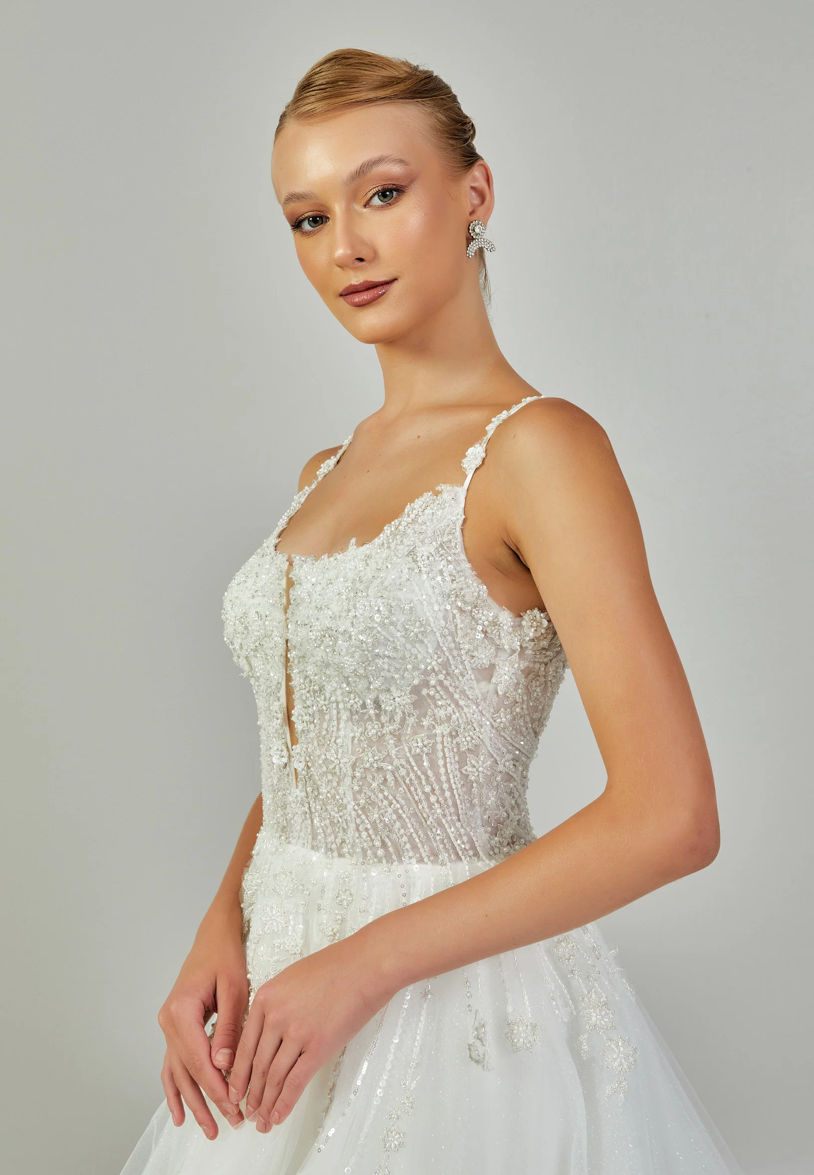 Sleeveless Maxi Tulle Regular Wedding Dress nor2005 - Image 2