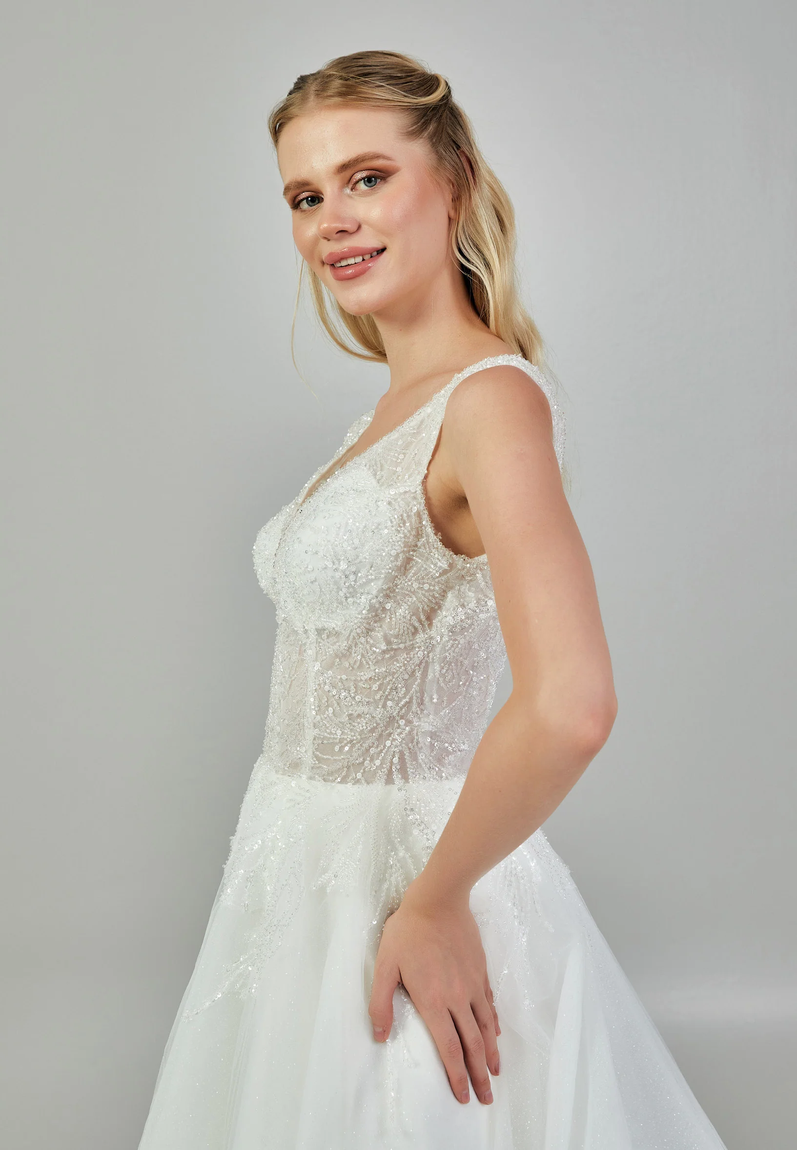 Sleeveless Maxi Tulle Regular Wedding Dress nor2007 - Image 2