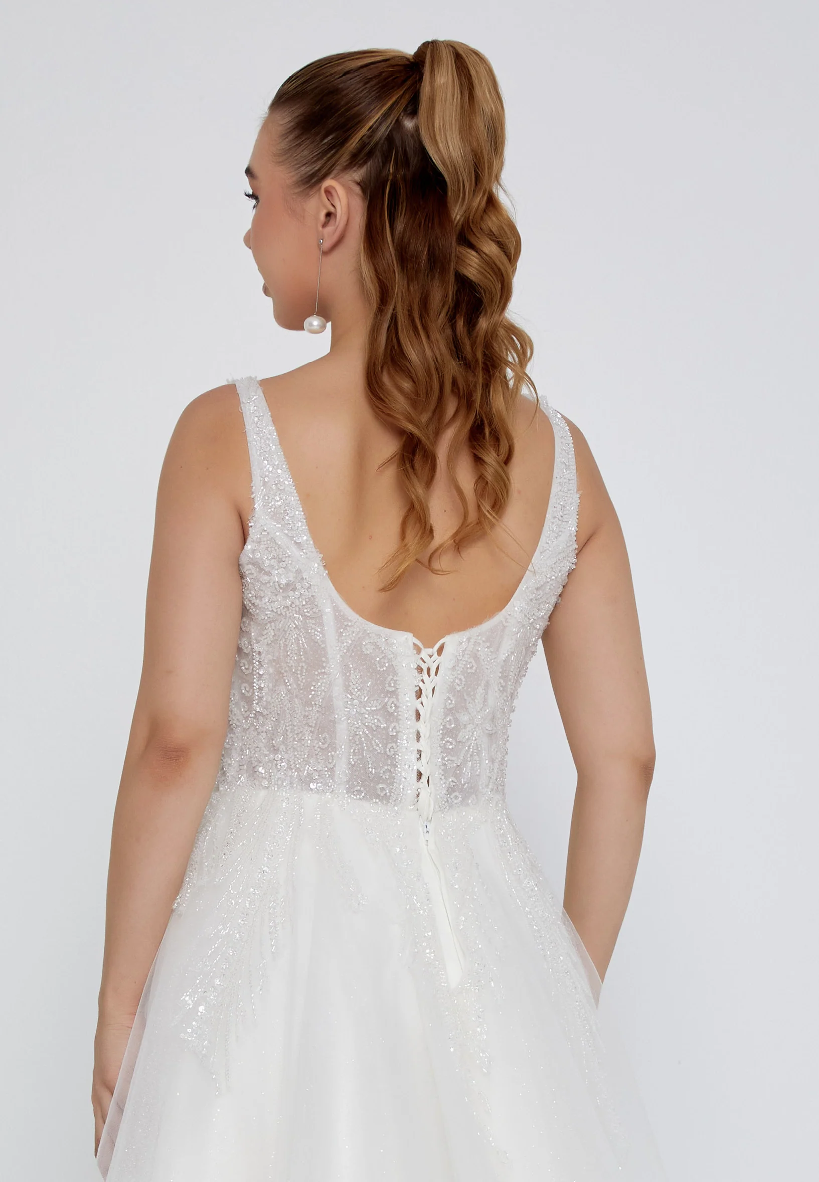 Sleeveless Maxi Tulle Regular Wedding Dress nor2019 - Image 3
