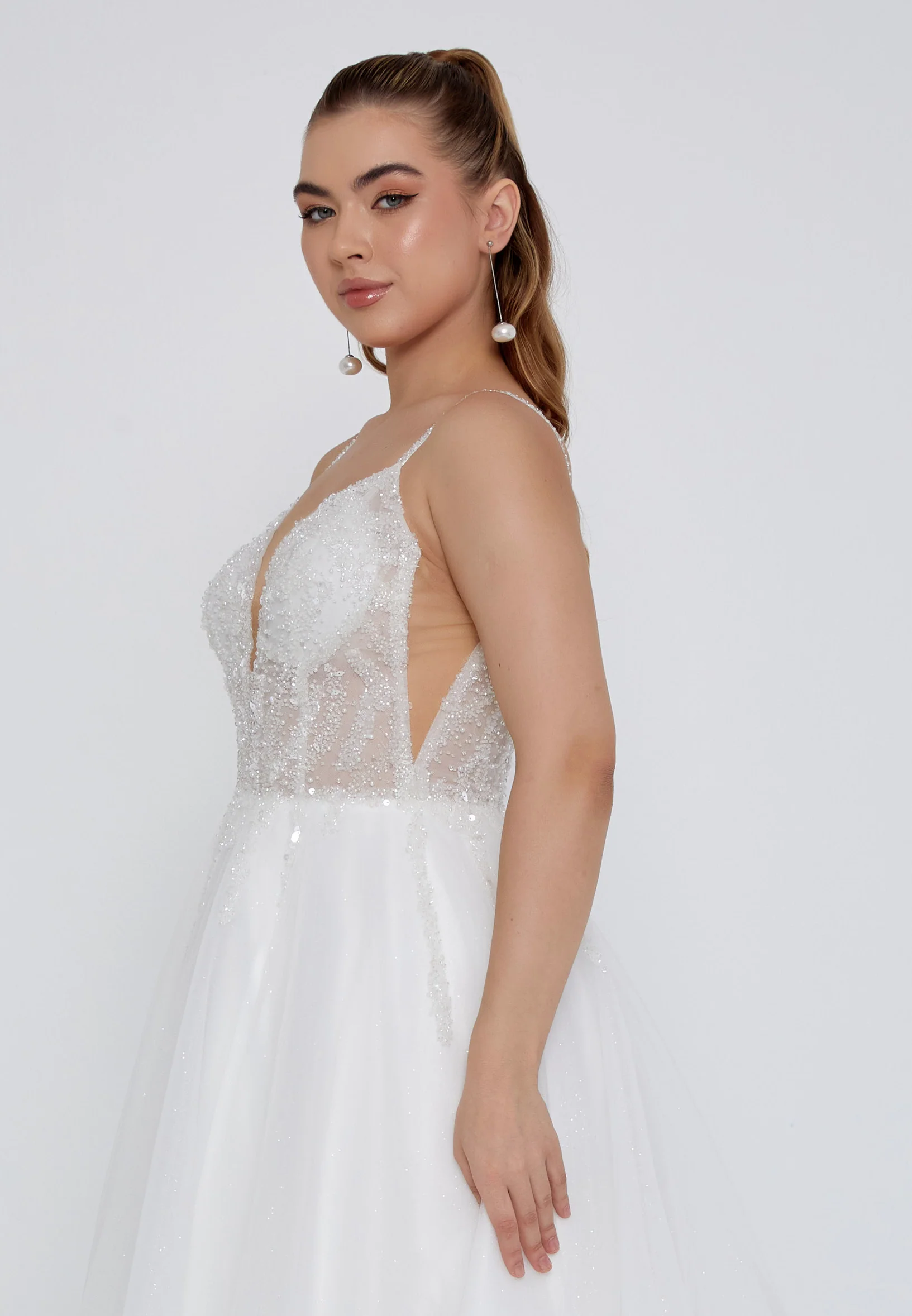 Sleeveless Maxi Tulle Regular Wedding Dress nor2030 - Image 2