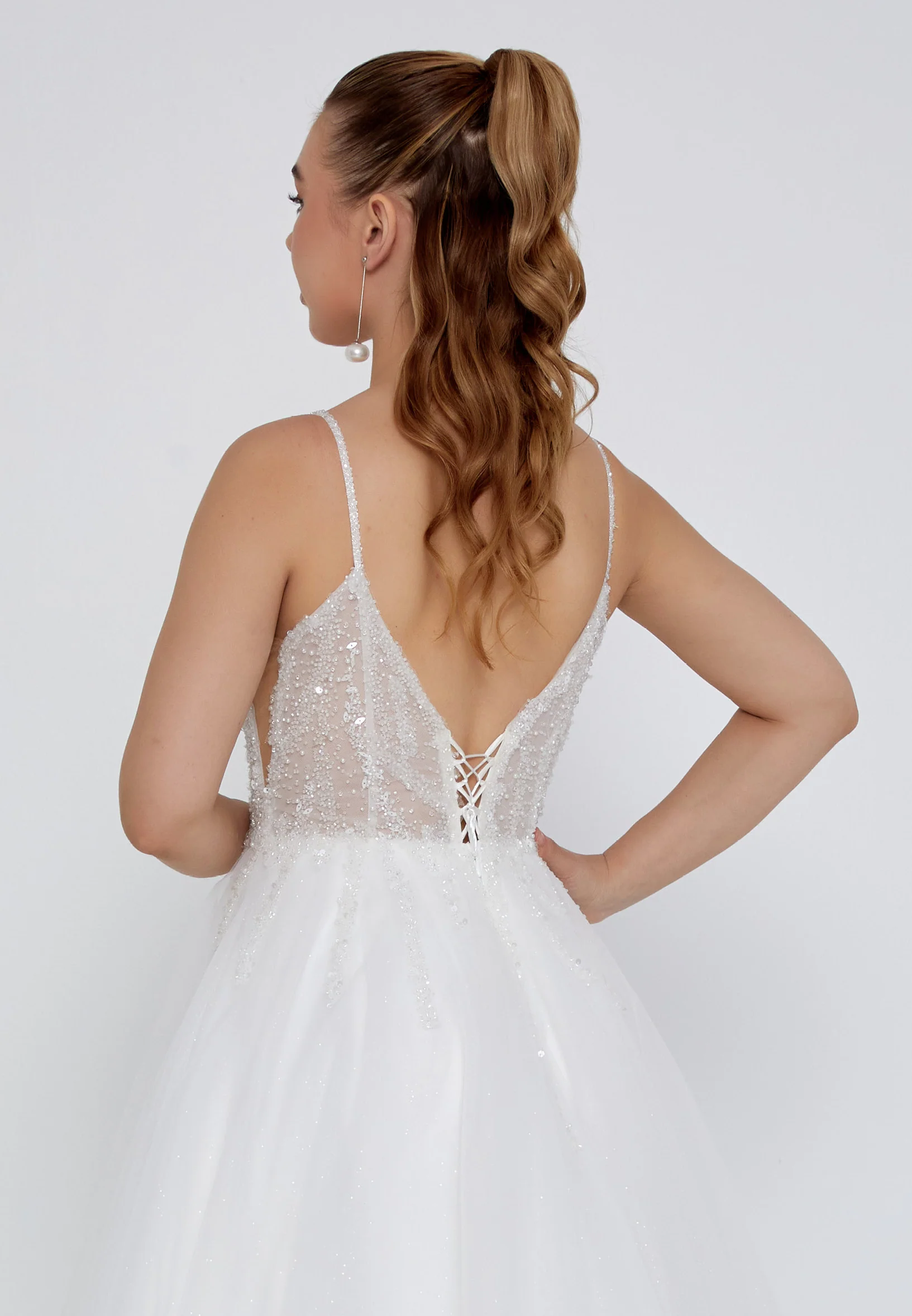 Sleeveless Maxi Tulle Regular Wedding Dress nor2030 - Image 3