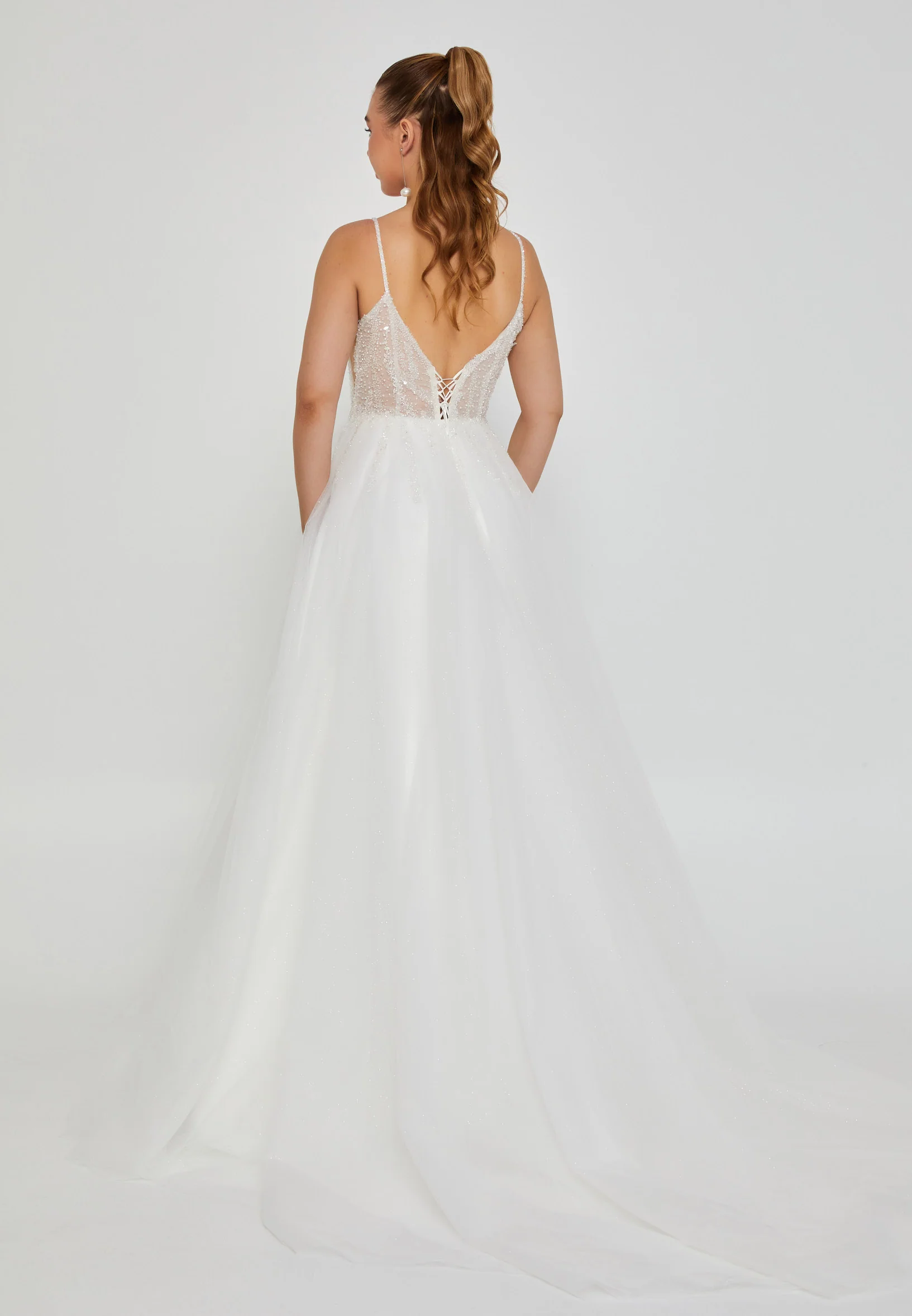 Sleeveless Maxi Tulle Regular Wedding Dress nor2030 - Image 4
