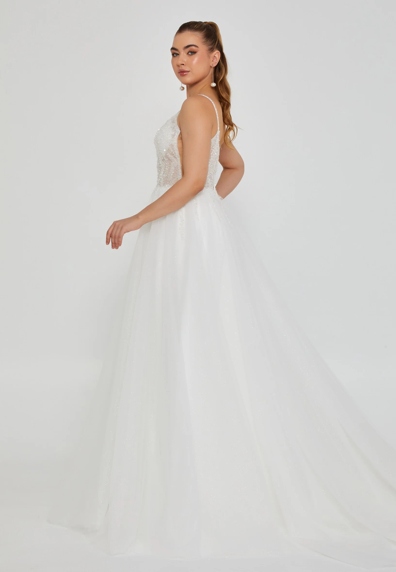 Sleeveless Maxi Tulle Regular Wedding Dress nor2030 - Image 5