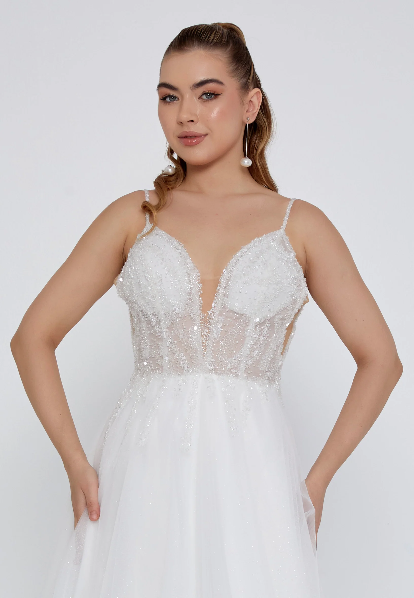 Sleeveless Maxi Tulle Regular Wedding Dress nor2030 - Image 7