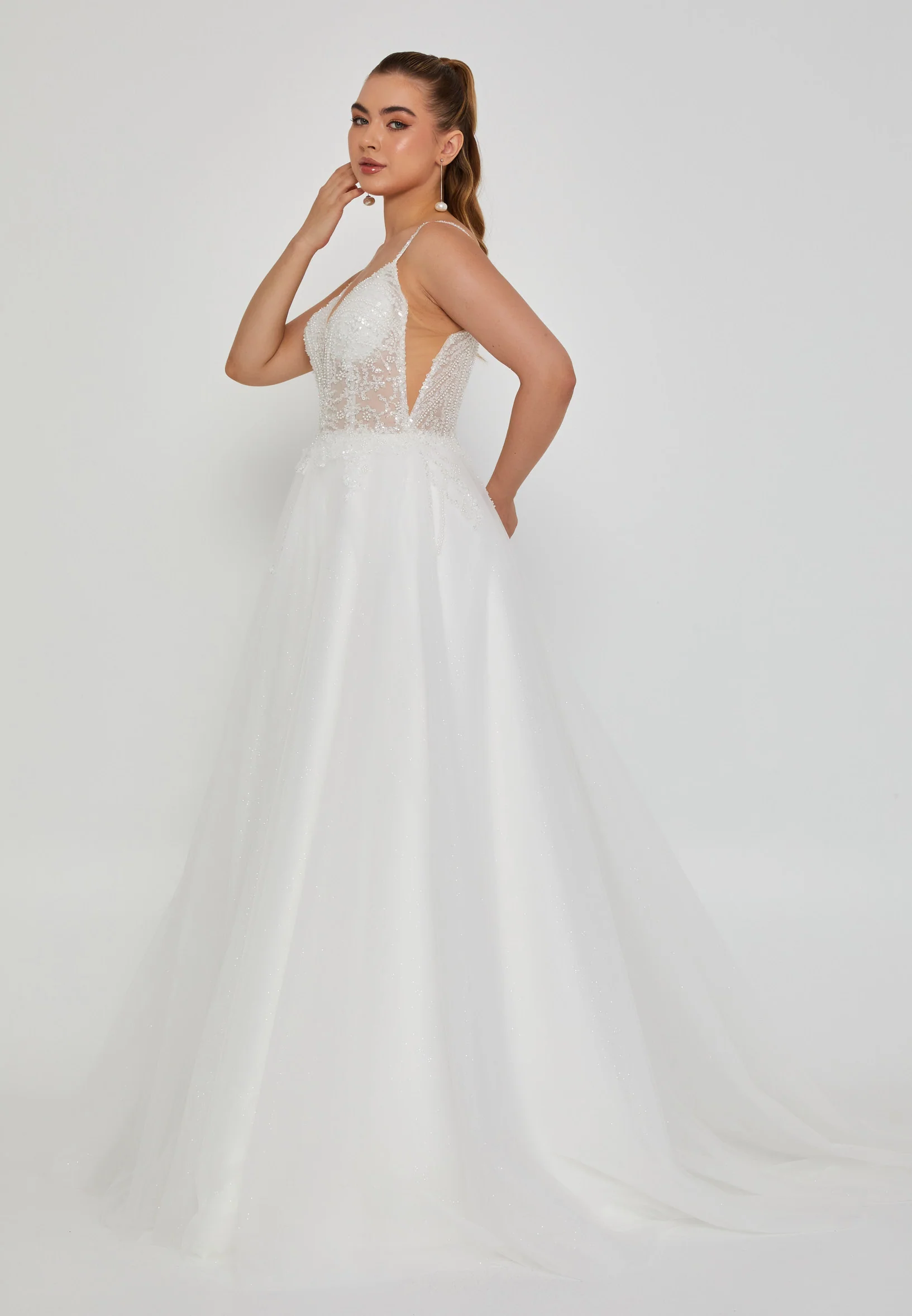 Sleeveless Maxi Tulle Regular Wedding Dress nor2031 - Image 5