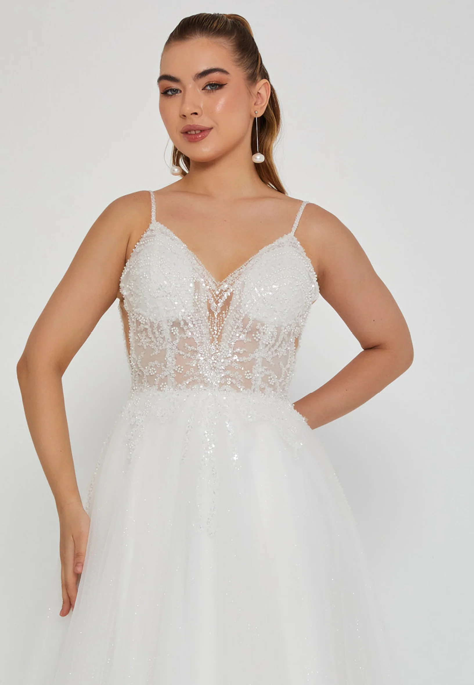 Sleeveless Maxi Tulle Regular Wedding Dress nor2031 - Image 6