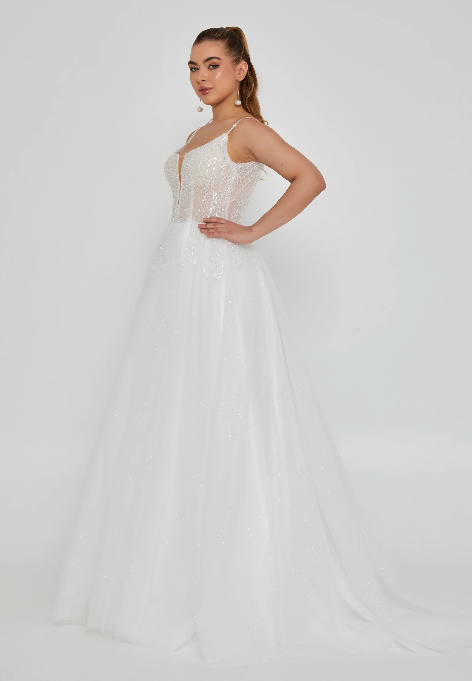 Sleeveless Maxi Tulle Regular Wedding Dress nor2033 - Image 5