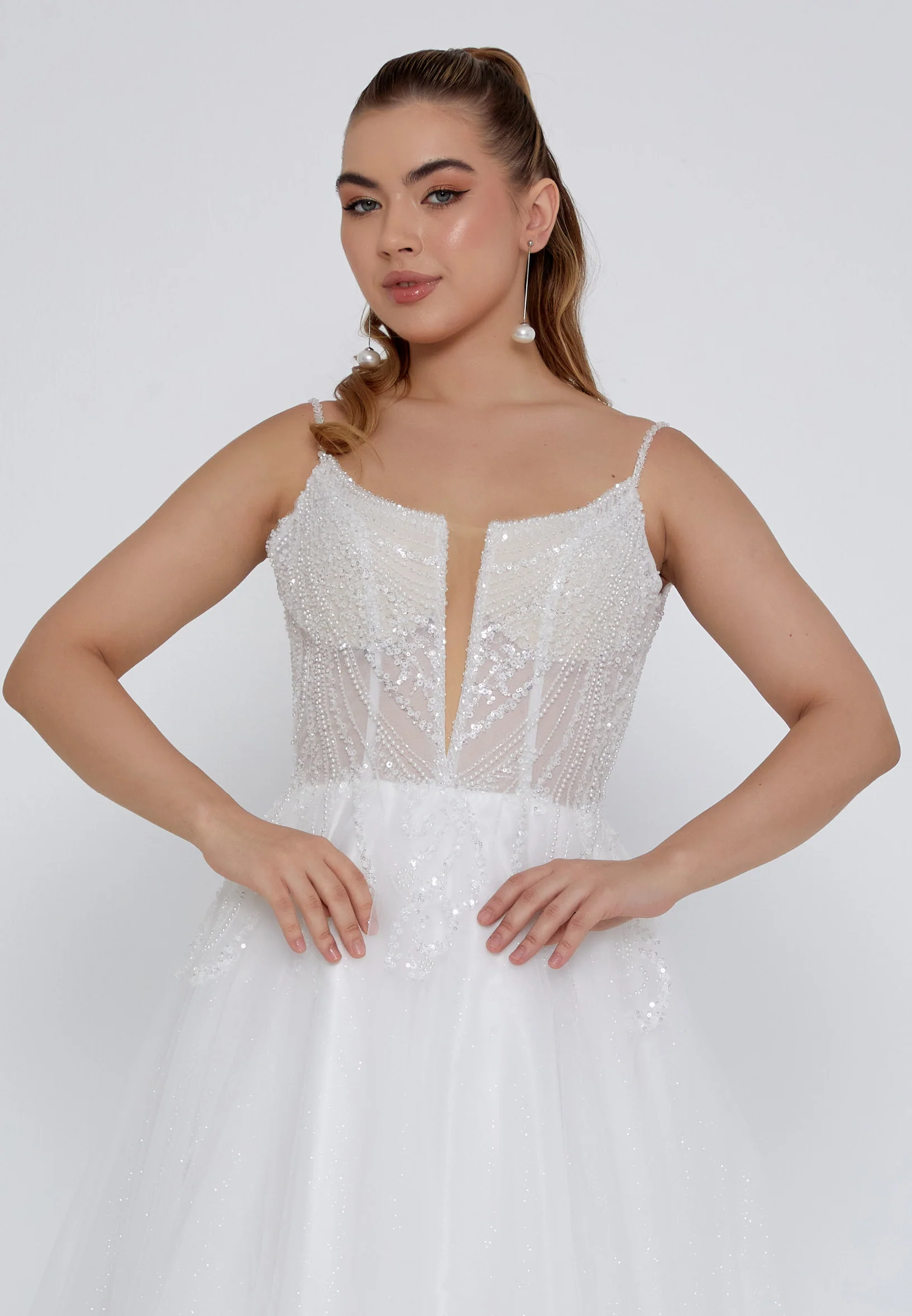 Sleeveless Maxi Tulle Regular Wedding Dress nor2033 - Image 7