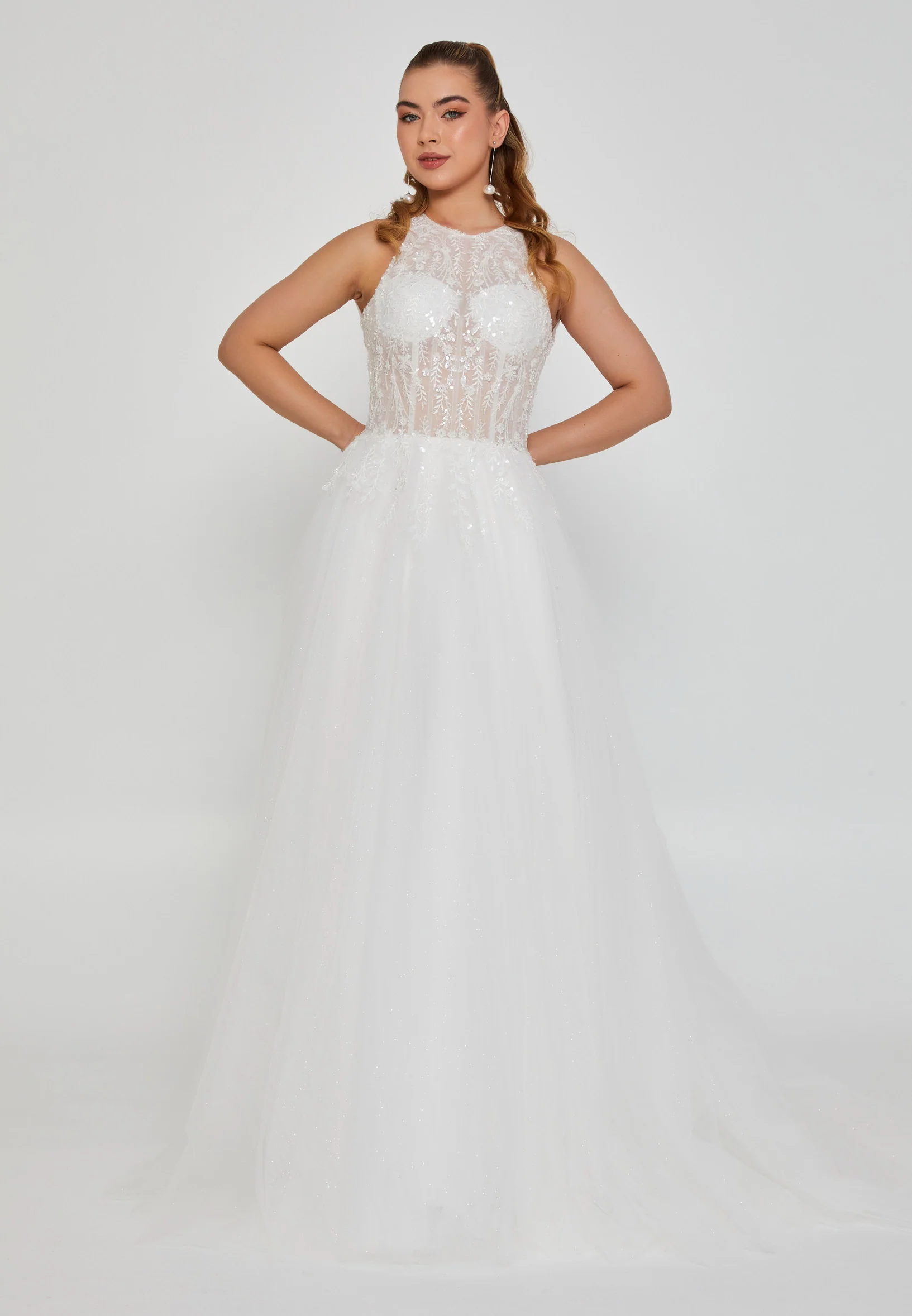 Sleeveless Maxi Tulle Regular Wedding Dress nor2035