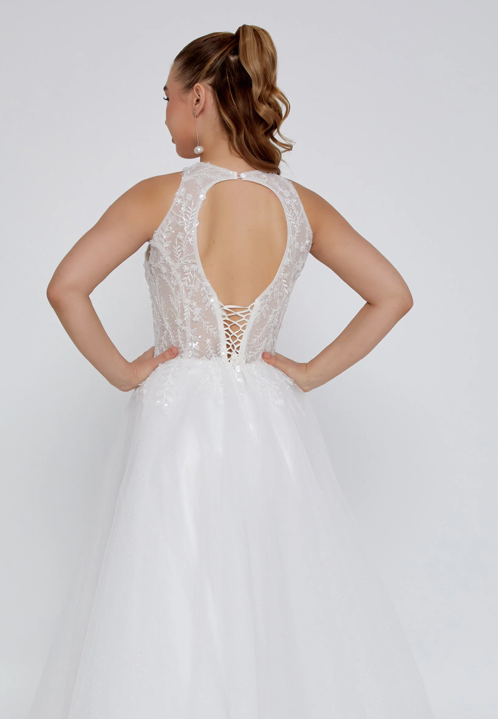 Sleeveless Maxi Tulle Regular Wedding Dress nor2035 - Image 3