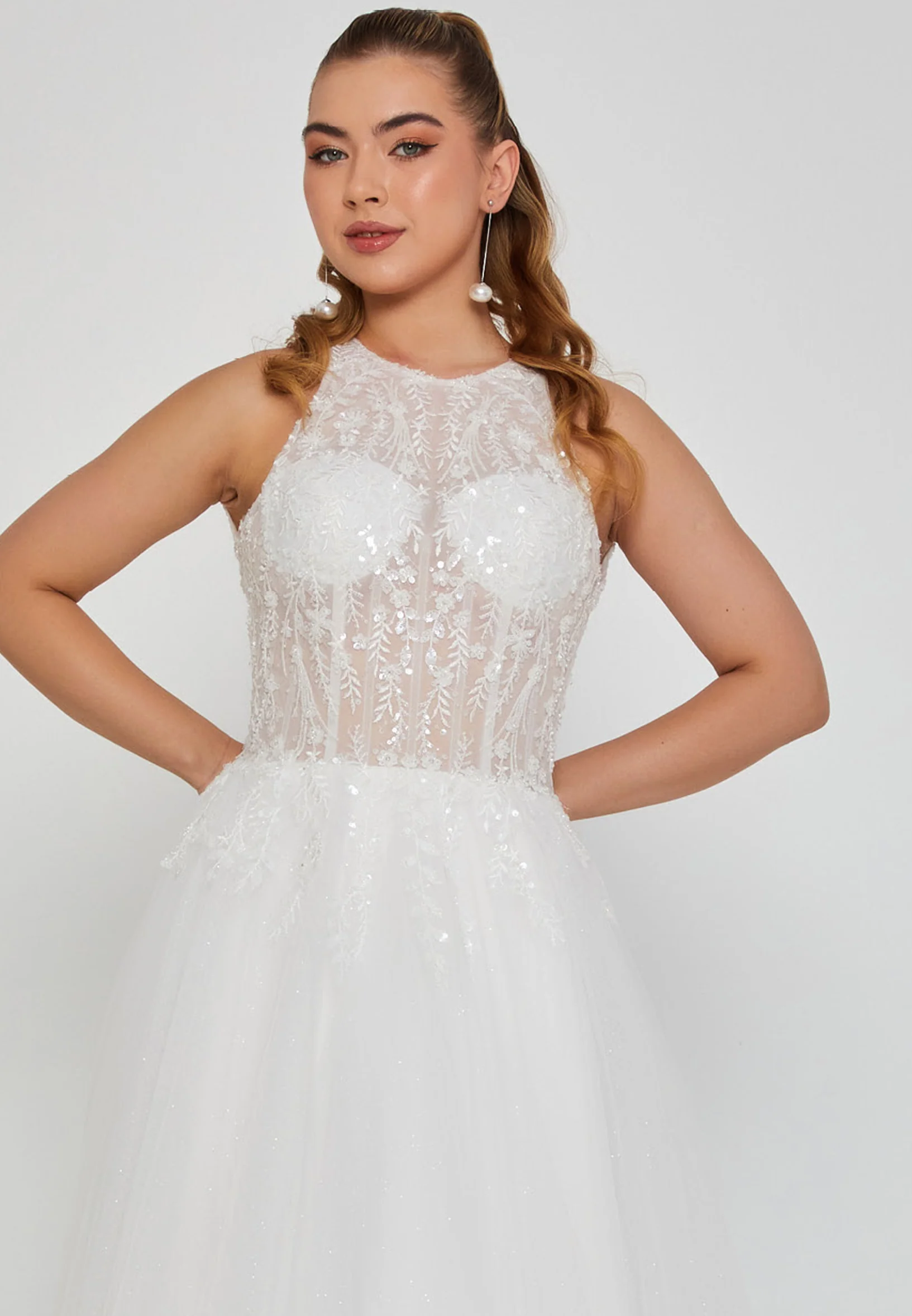 Sleeveless Maxi Tulle Regular Wedding Dress nor2035 - Image 6