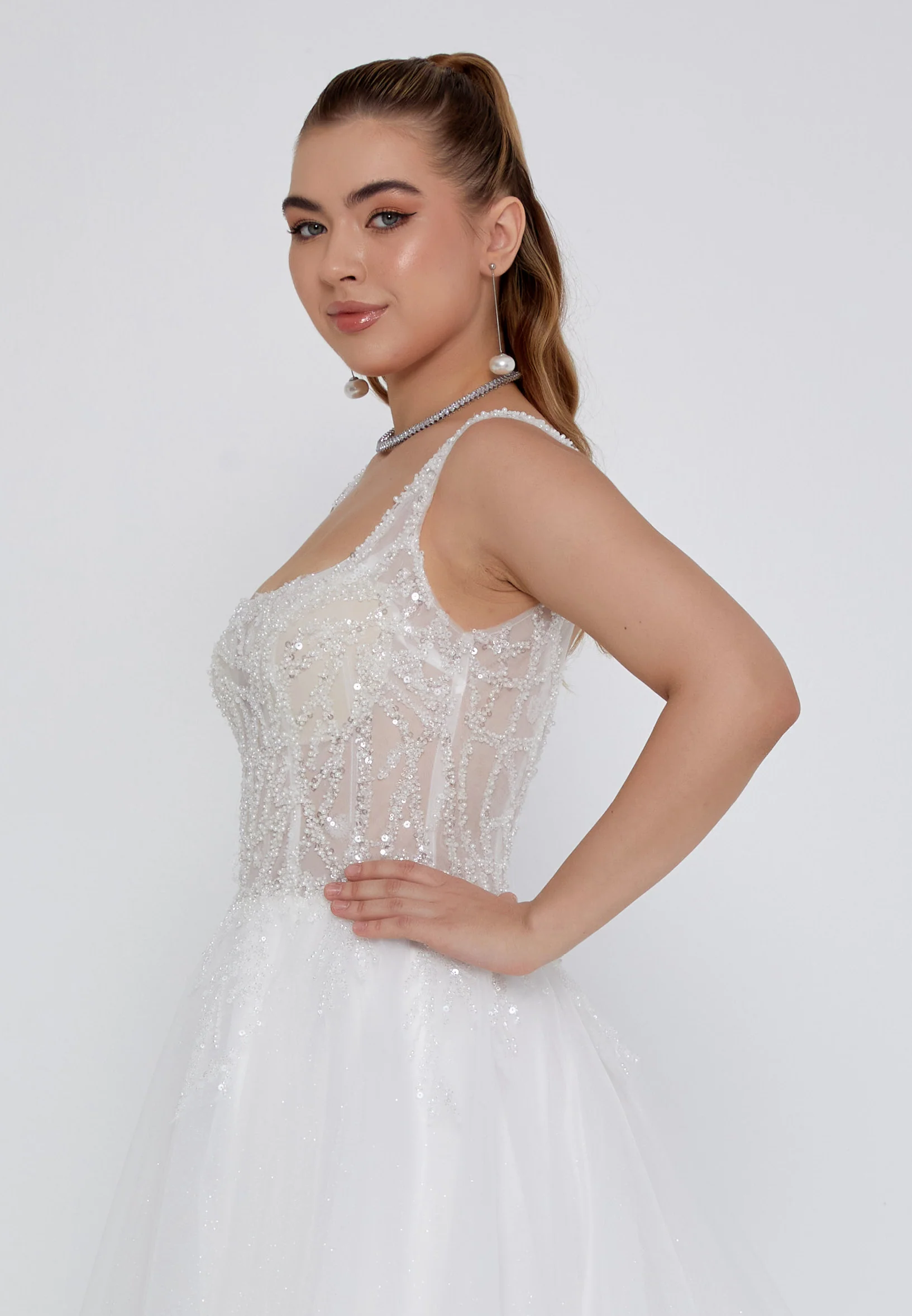 Sleeveless Maxi Tulle Regular Wedding Dress nor2037 - Image 2