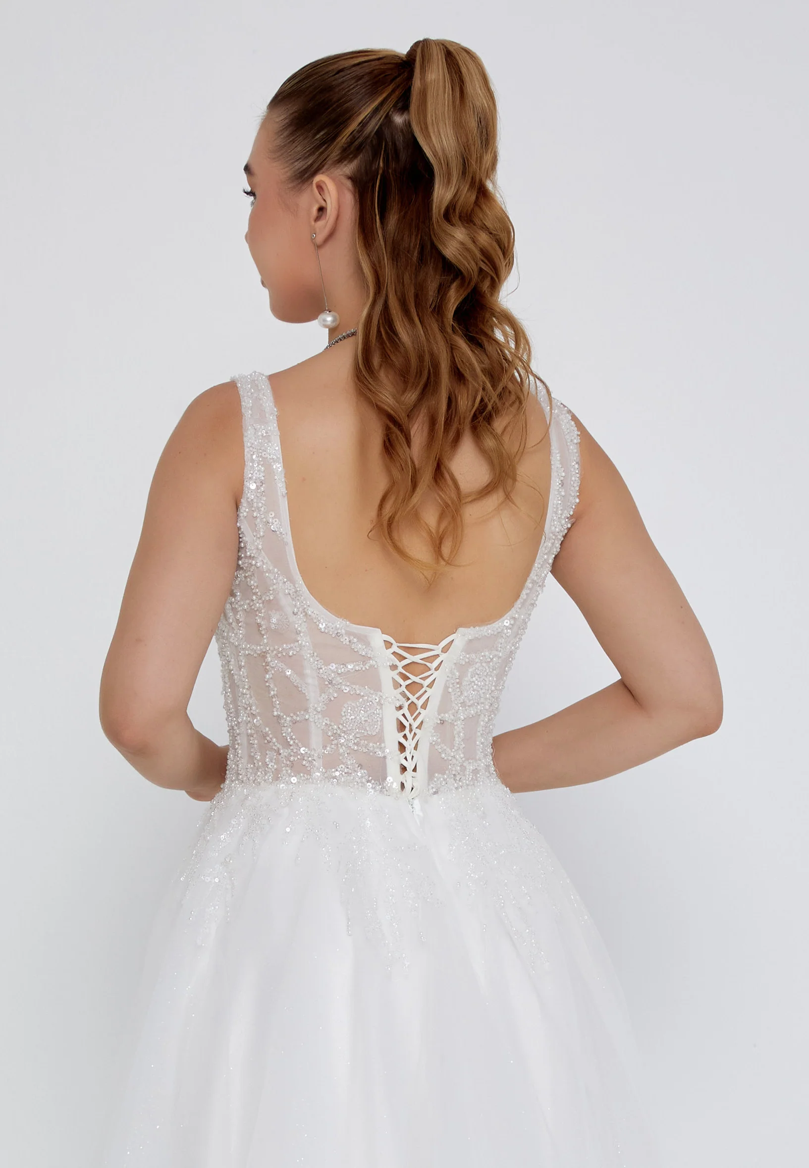 Sleeveless Maxi Tulle Regular Wedding Dress nor2037 - Image 3