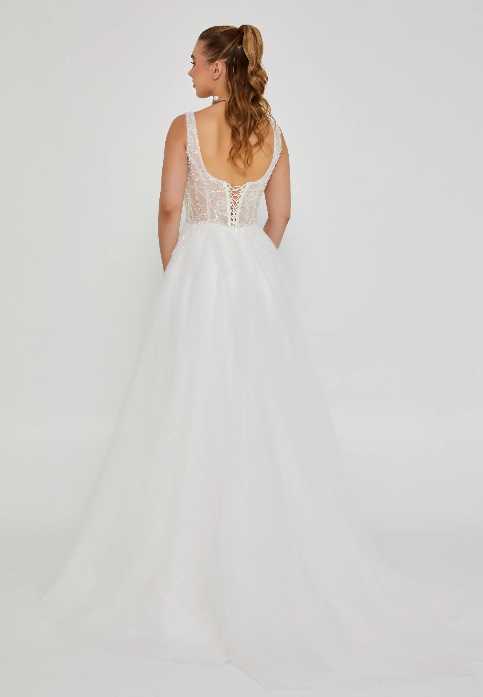 Sleeveless Maxi Tulle Regular Wedding Dress nor2037 - Image 4