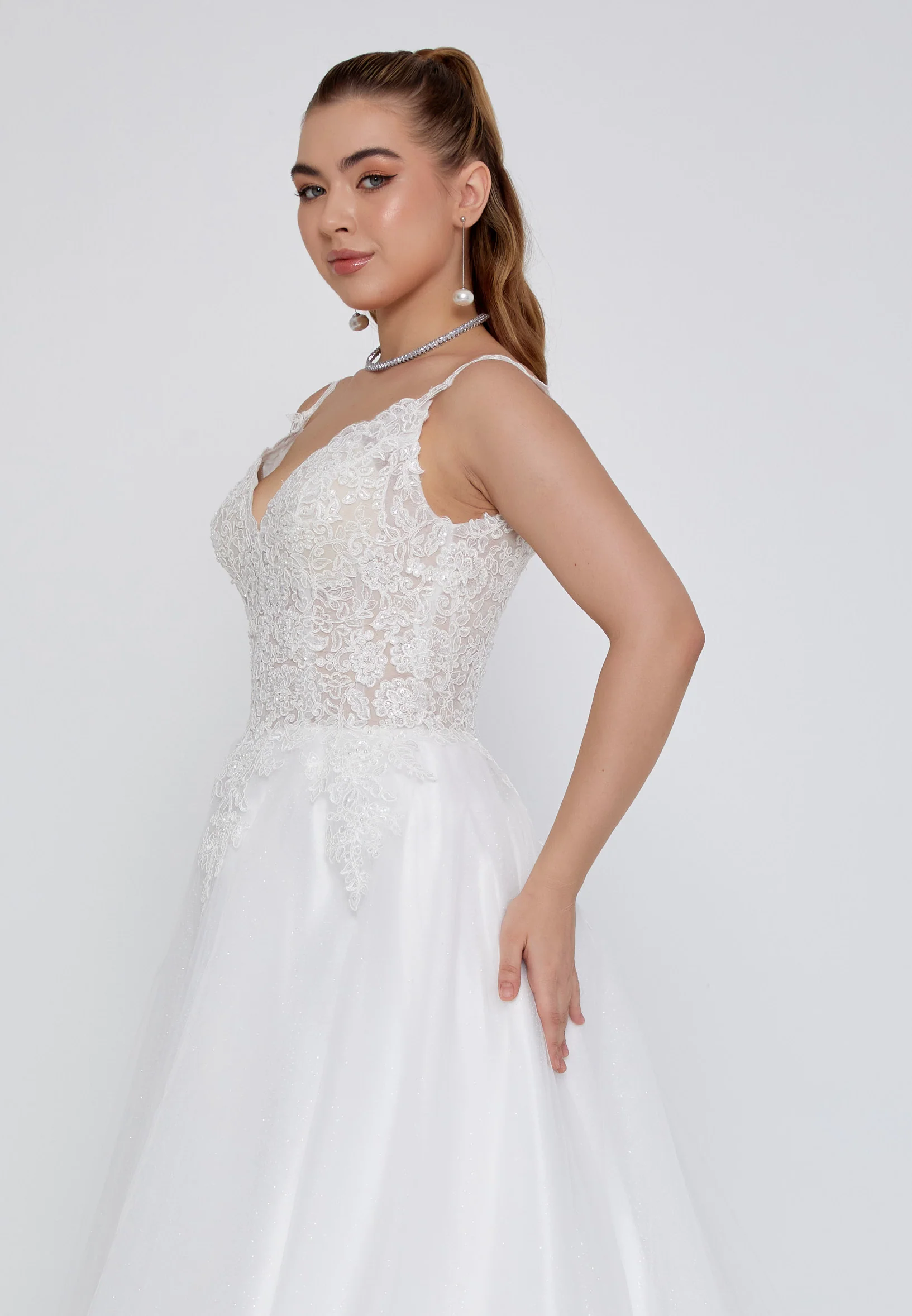 Sleeveless Maxi Tulle Regular Wedding Dress nor2039 - Image 2